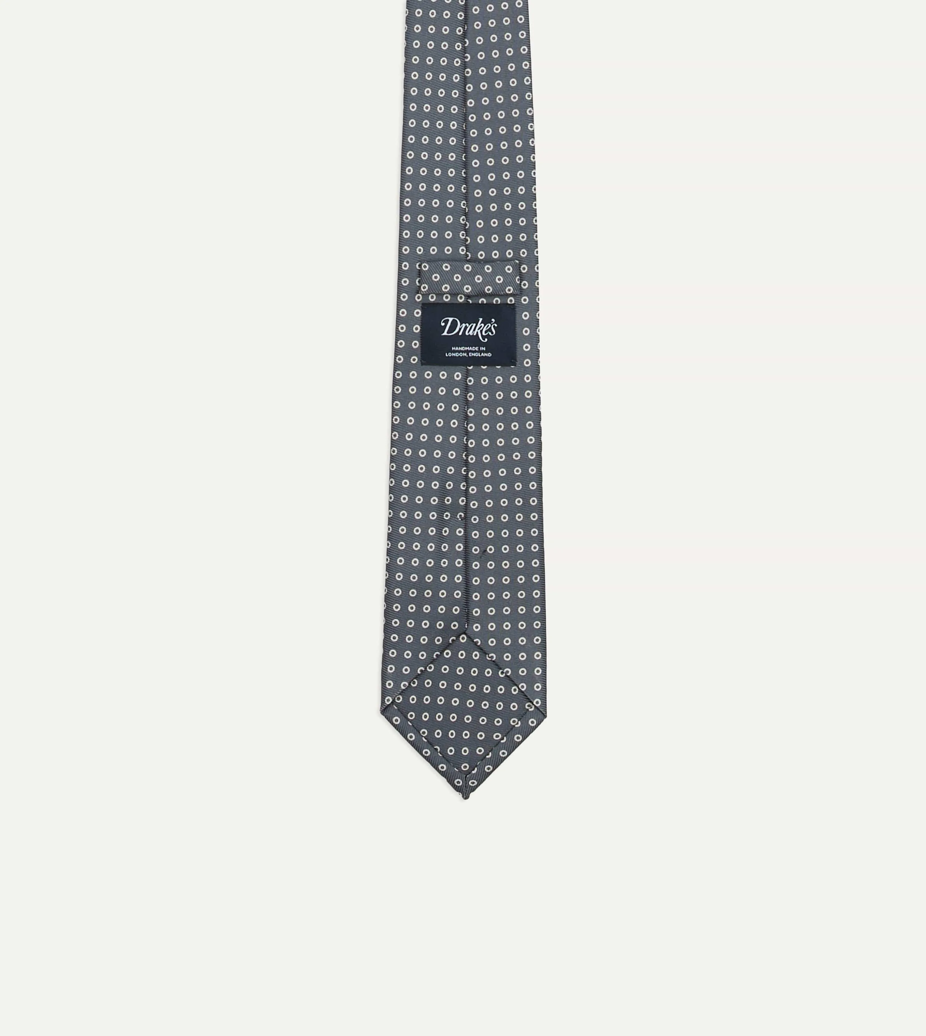 Grey Mini Circular Dot Silk Self Tipped Tie sold by Drake's London product image thumbnail 3