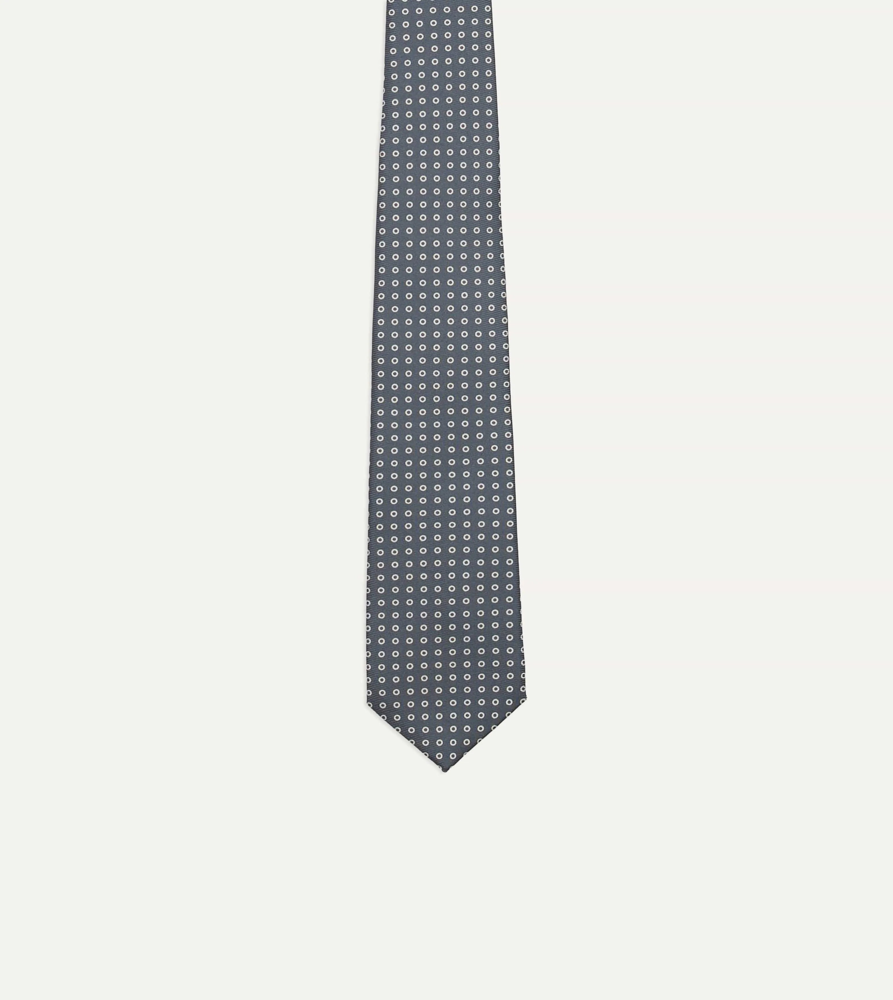 Grey Mini Circular Dot Silk Self Tipped Tie sold by Drake's London product image thumbnail 4
