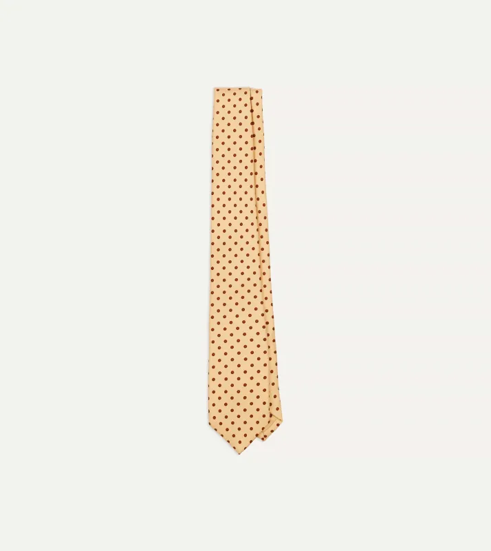 Gold Circular Dot Silk Self Tipped Tie sold by Drake's London