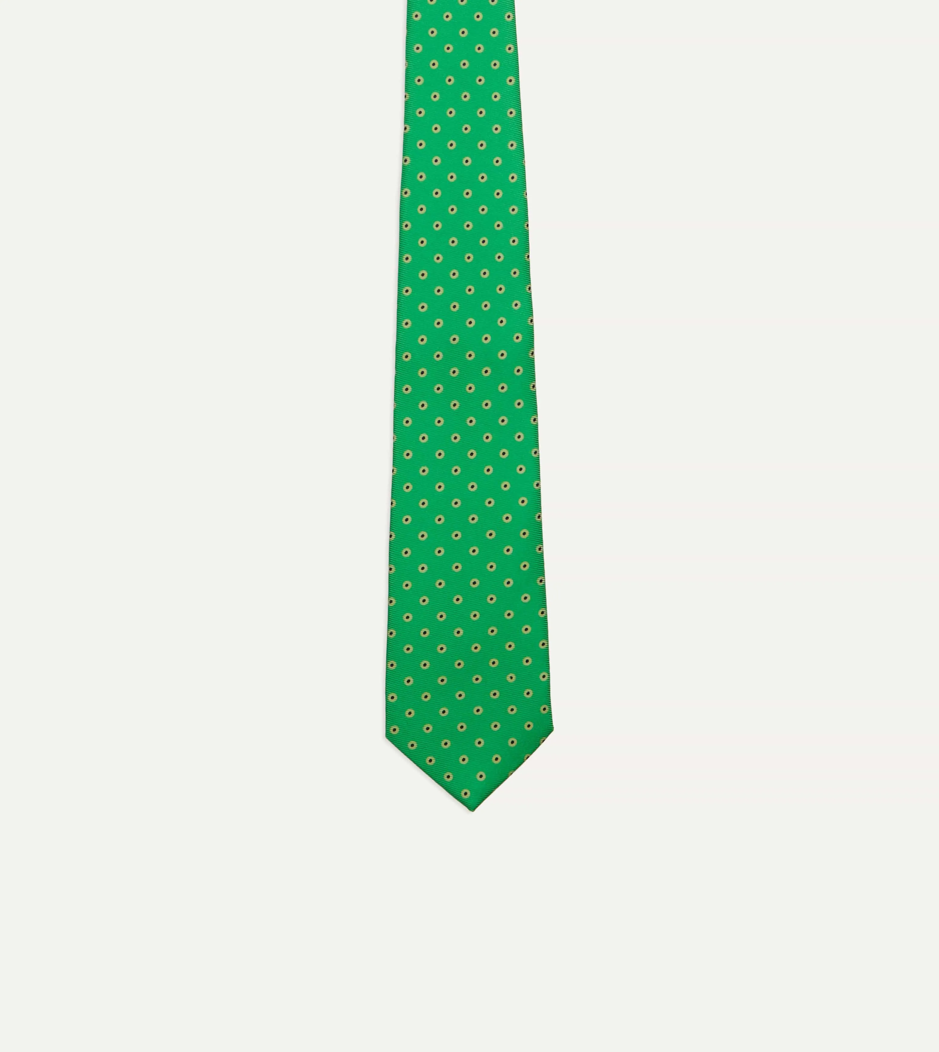 Green Circular Dot Silk Self Tipped Tie sold by Drake's London product image thumbnail 4
