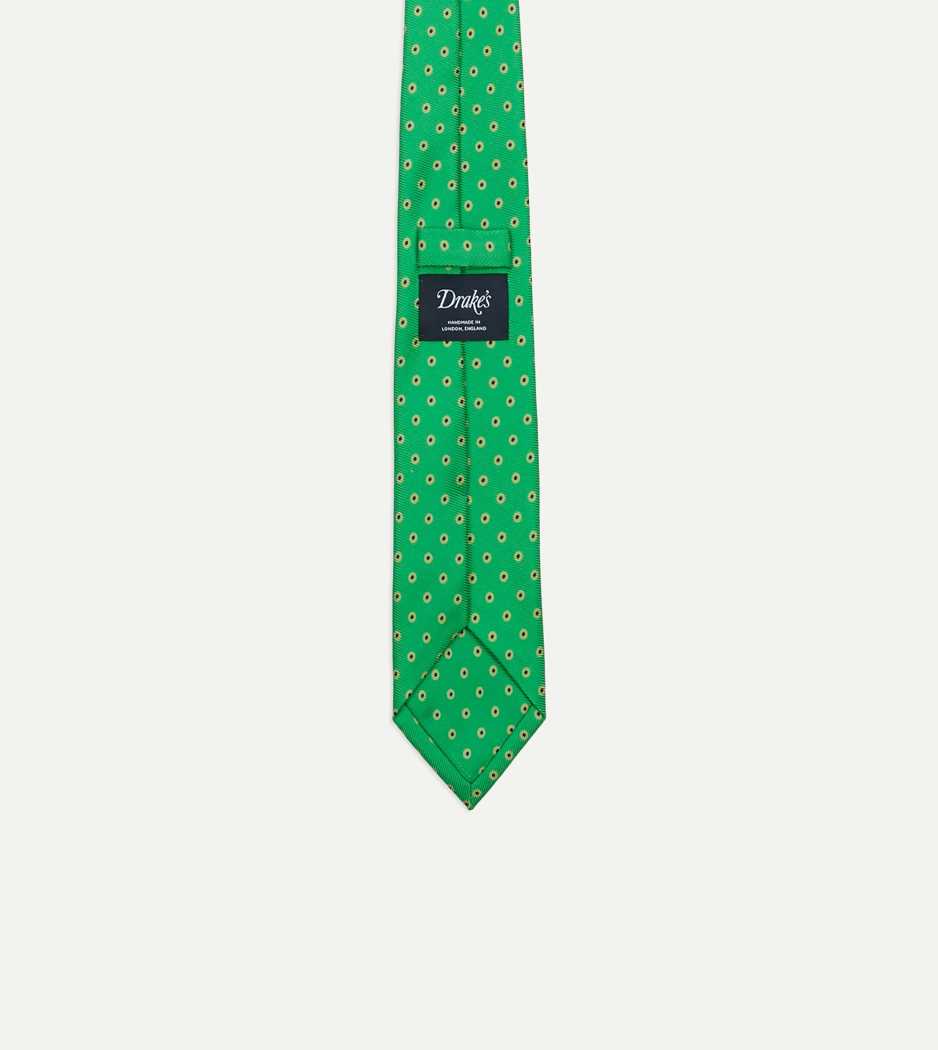 Green Circular Dot Silk Self Tipped Tie sold by Drake's London product image thumbnail 3