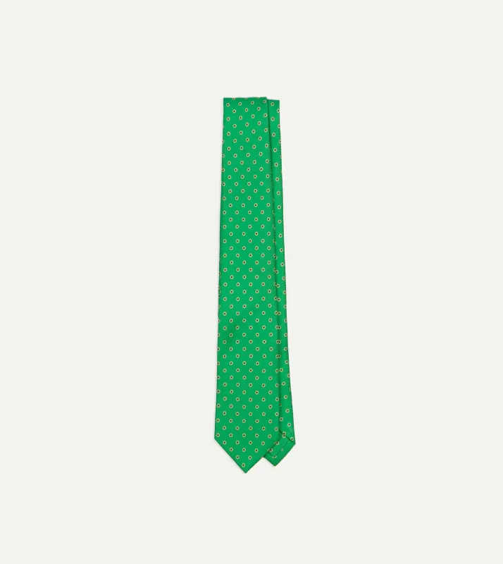 Green Circular Dot Silk Self Tipped Tie sold by Drake's London