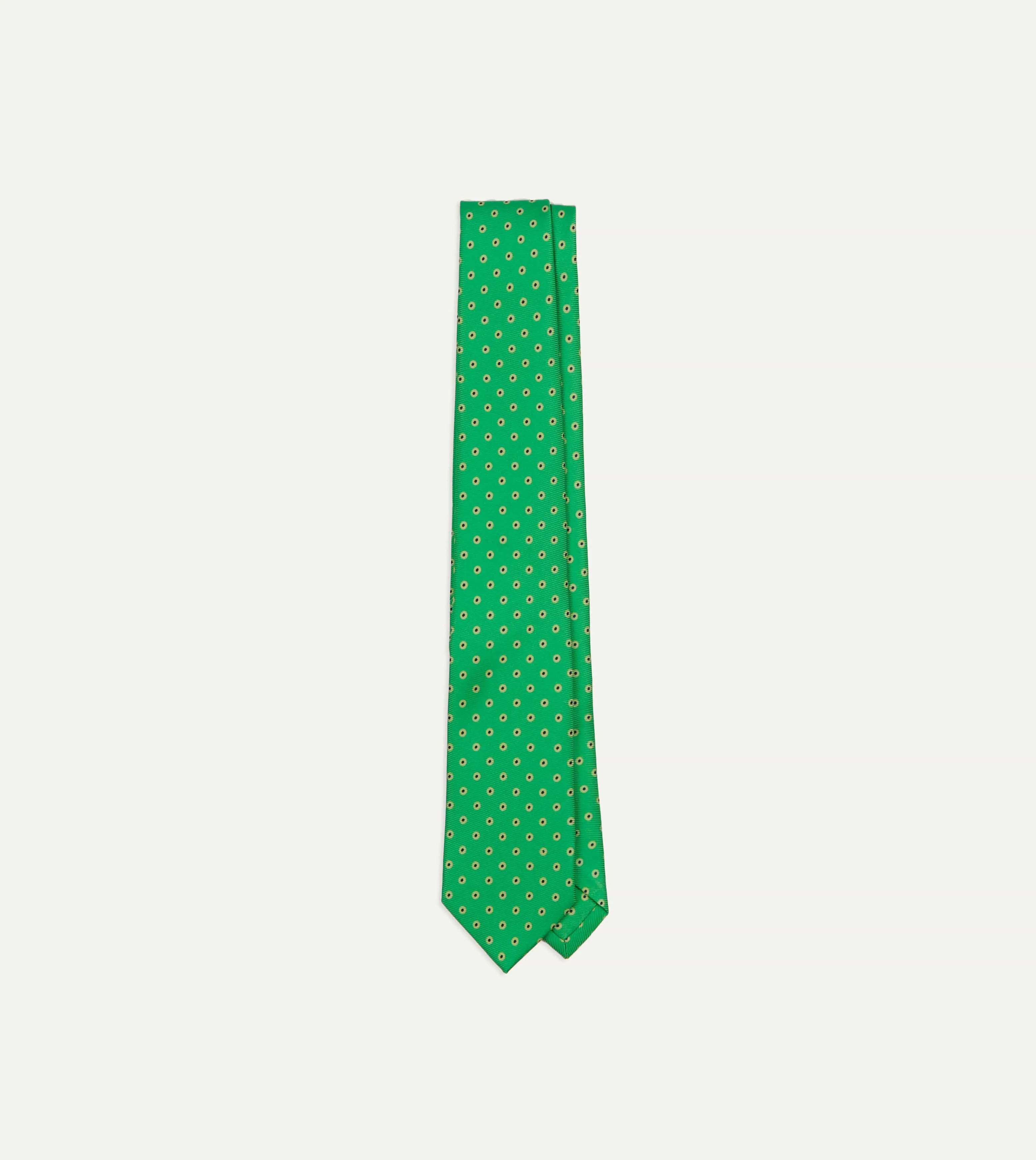 Green Circular Dot Silk Self Tipped Tie sold by Drake's London
