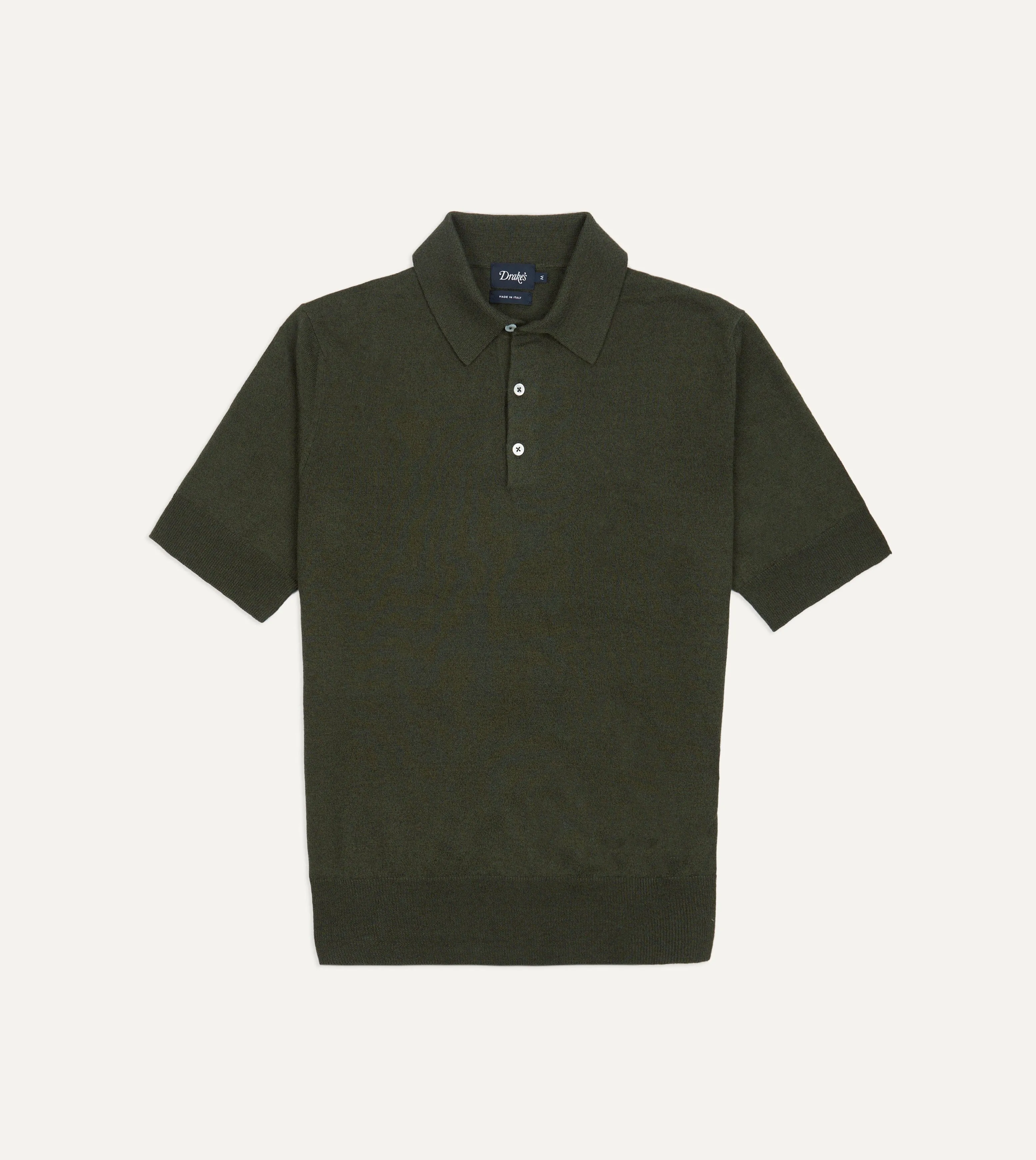 Olive Knitted Linen-Cotton Short-Sleeve Polo Shirt sold by Drake's London