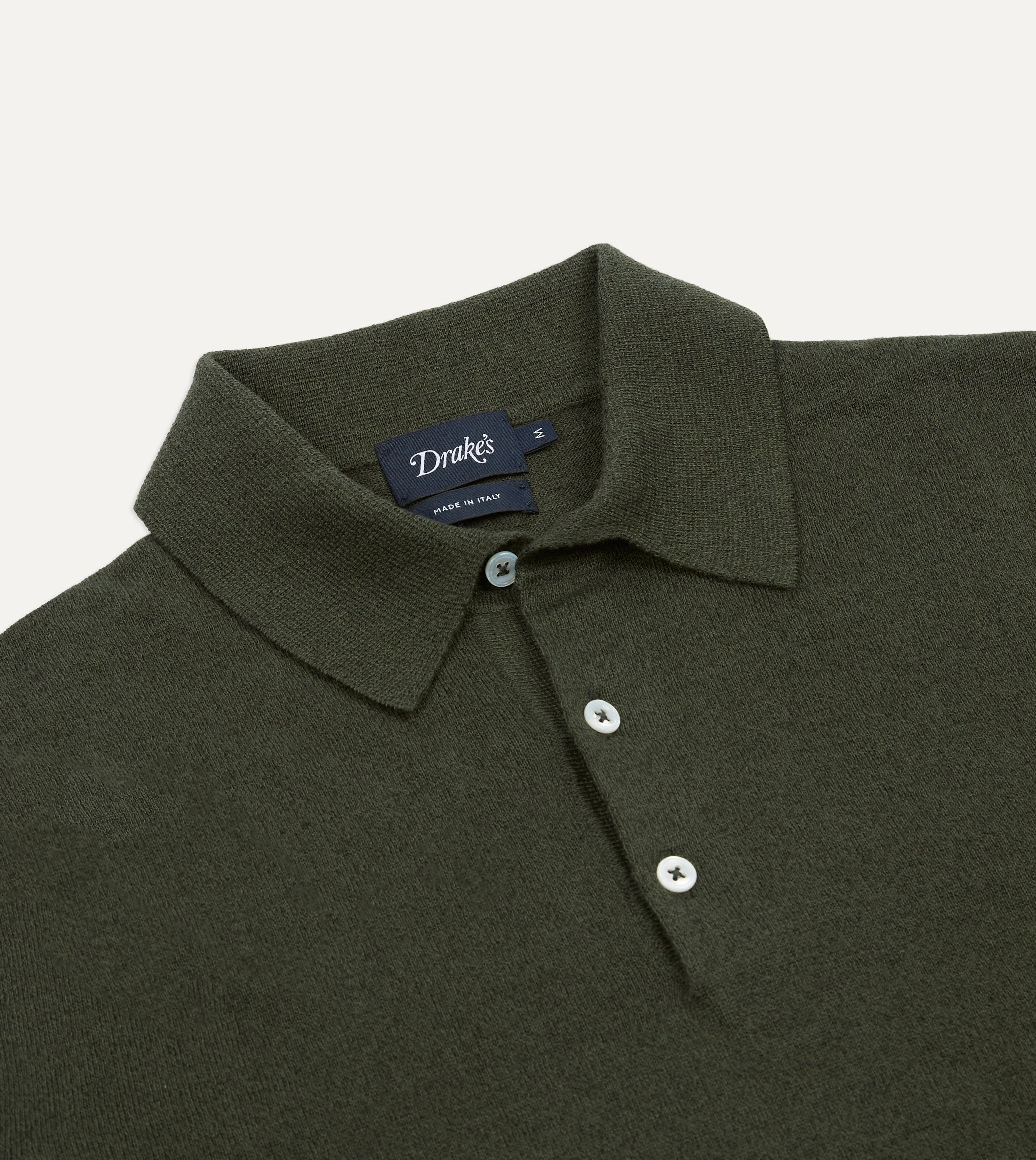 Olive Knitted Linen-Cotton Short-Sleeve Polo Shirt sold by Drake's London product image thumbnail 3