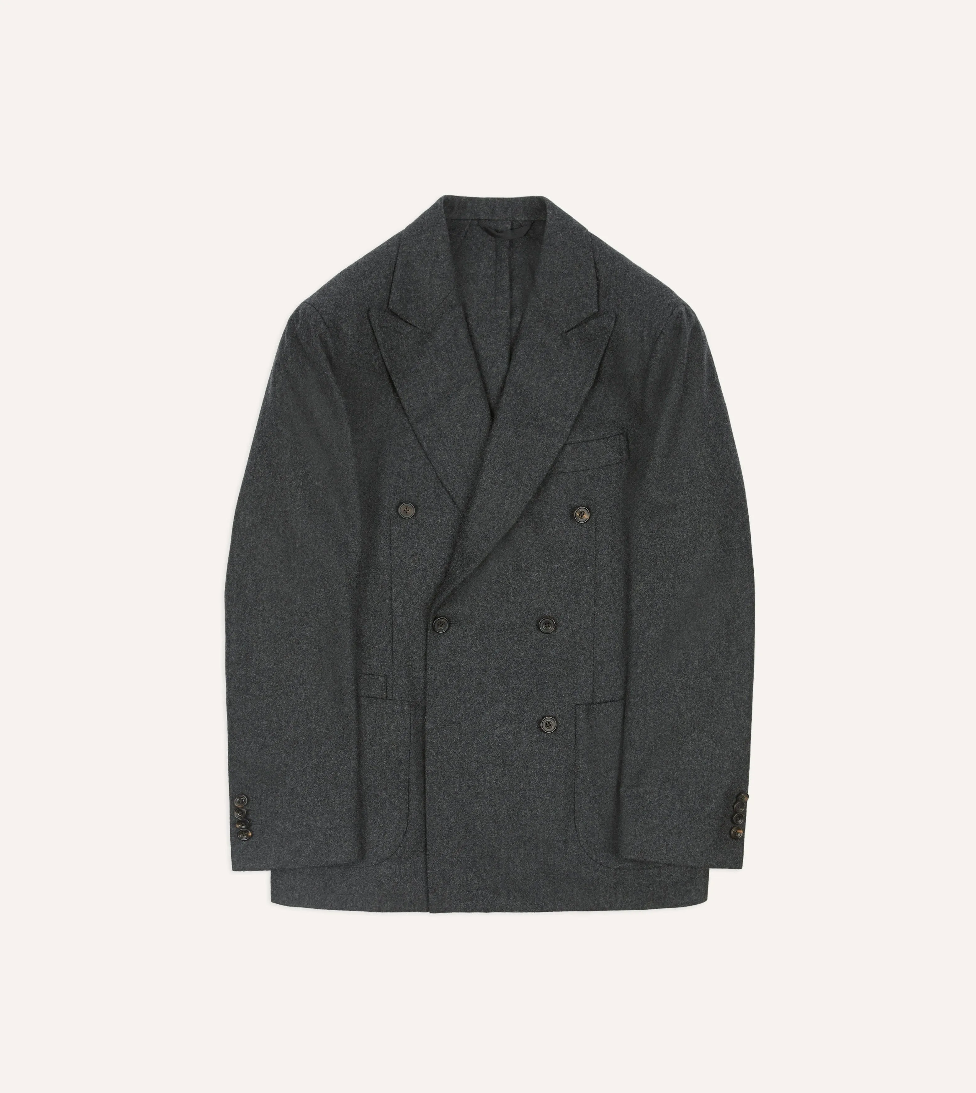 Grey Wool Flannel Double-Breasted Tailored Jacket sold by Drake's London