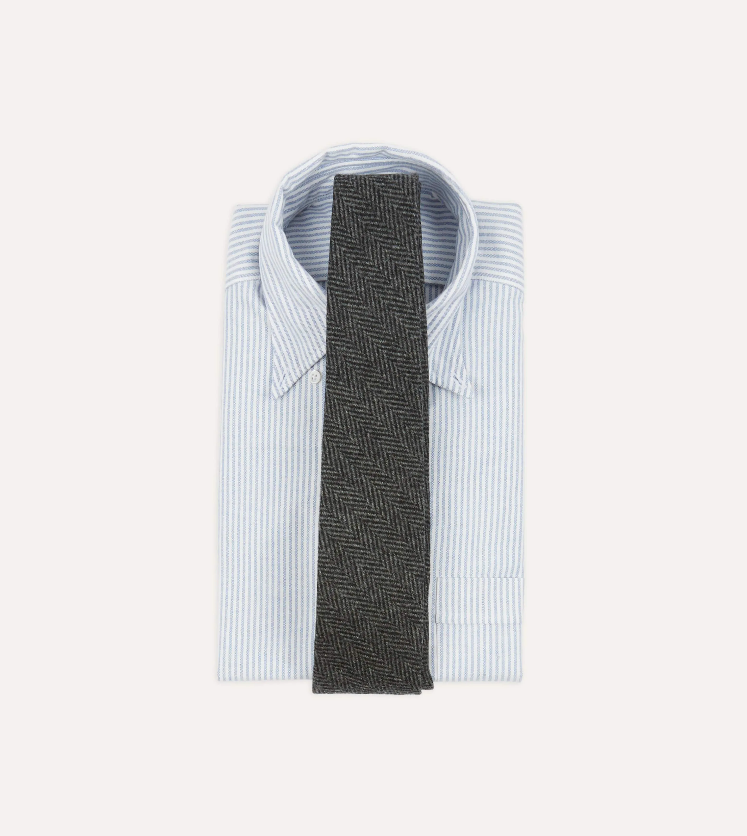 Grey Herringbone Hand Rolled Wool Tie sold by Drake's London product image thumbnail 2