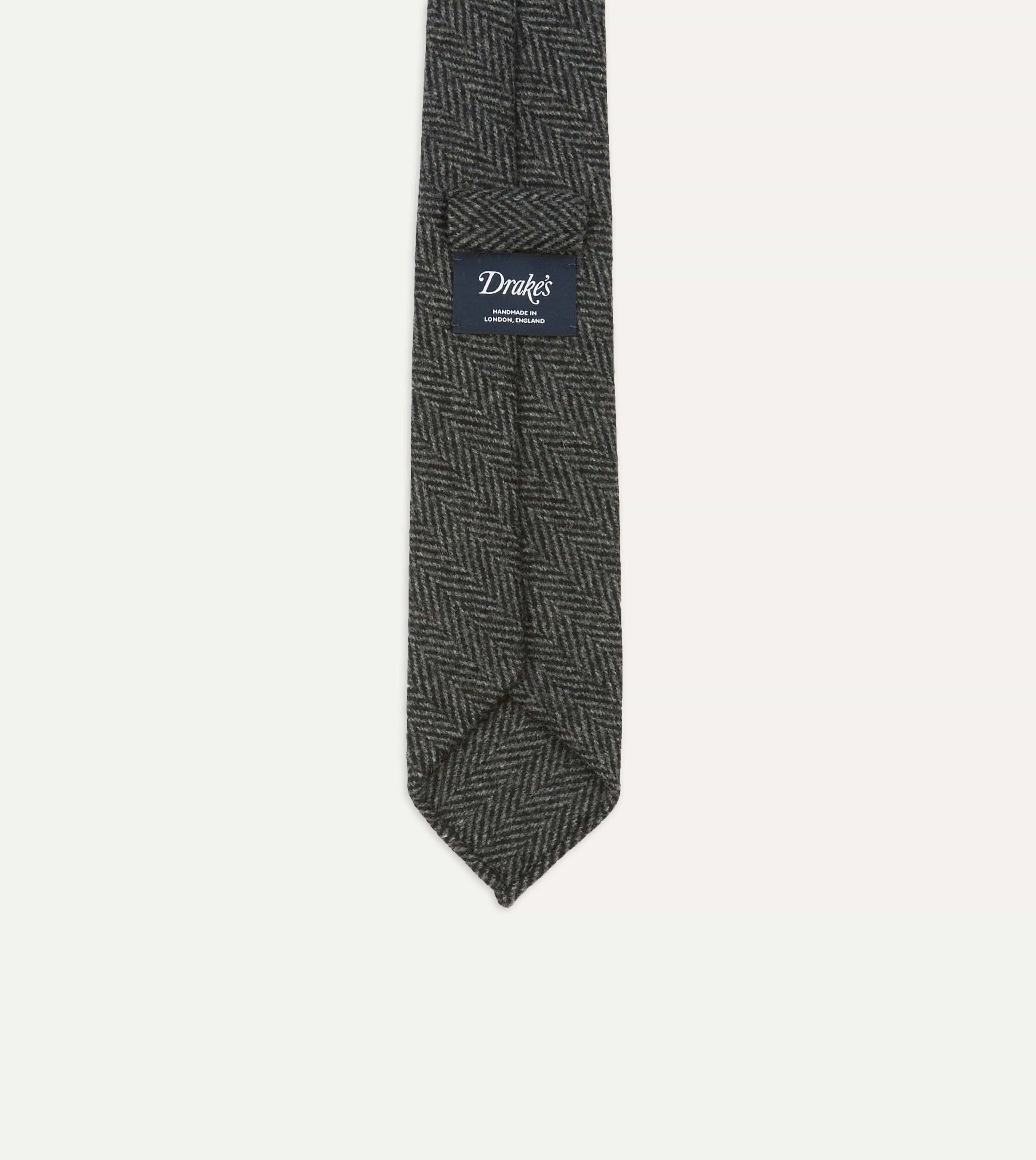 Grey Herringbone Hand Rolled Wool Tie sold by Drake's London product image thumbnail 4