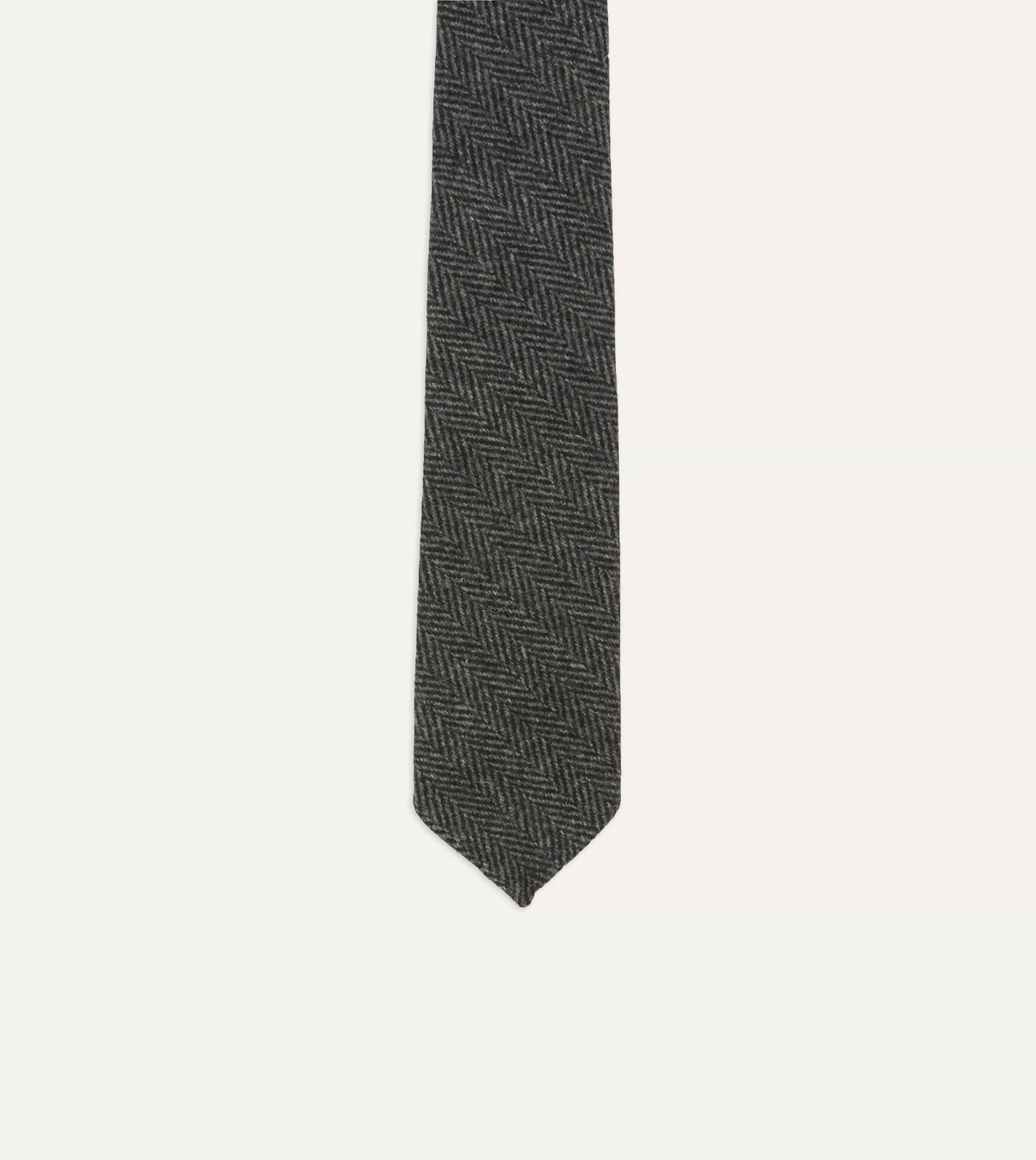 Grey Herringbone Hand Rolled Wool Tie sold by Drake's London product image thumbnail 3