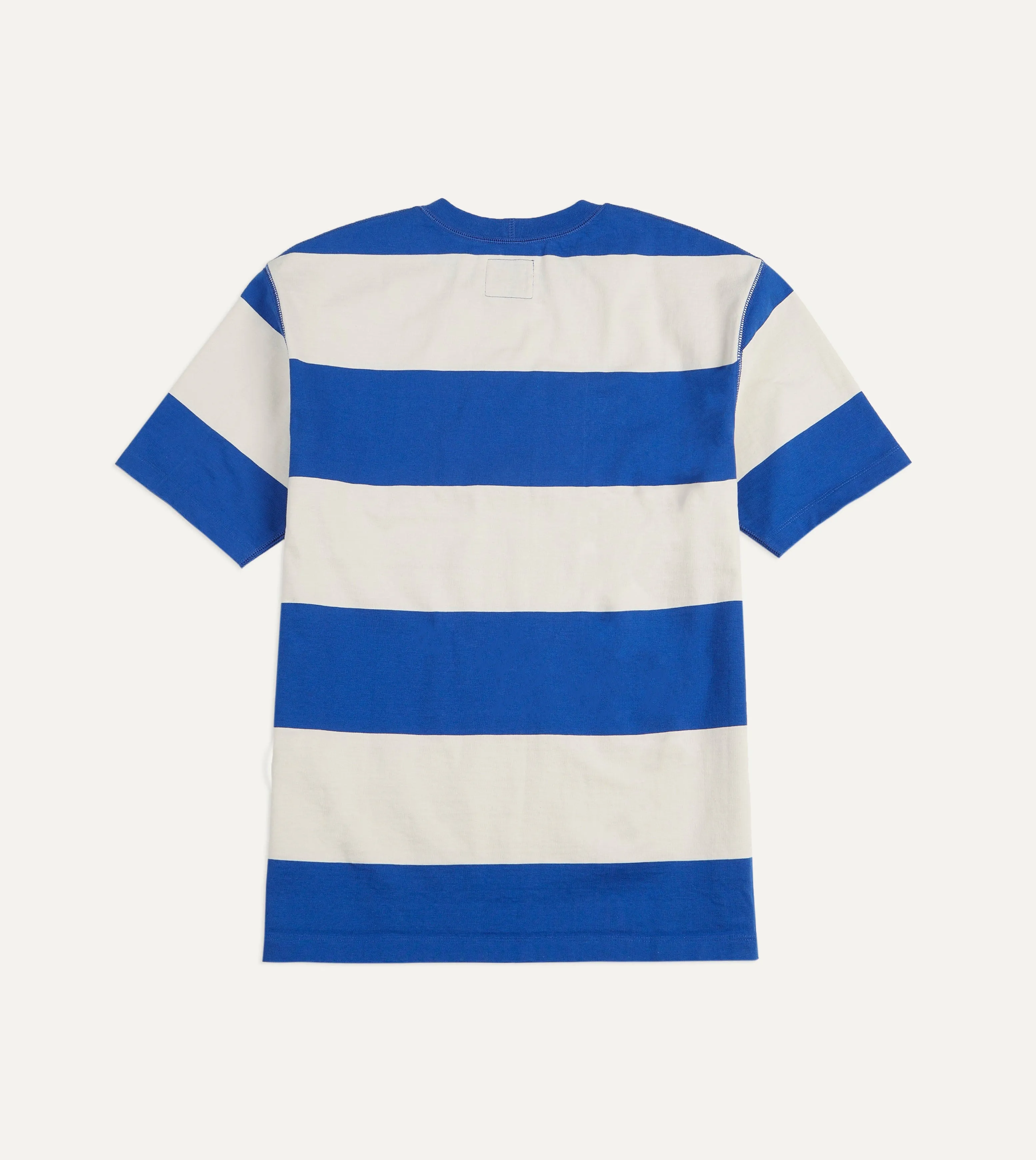 Blue and White Wide Stripe Heavy Cotton Crew Neck Hiking T-Shirt sold by Drake's London product image thumbnail 3