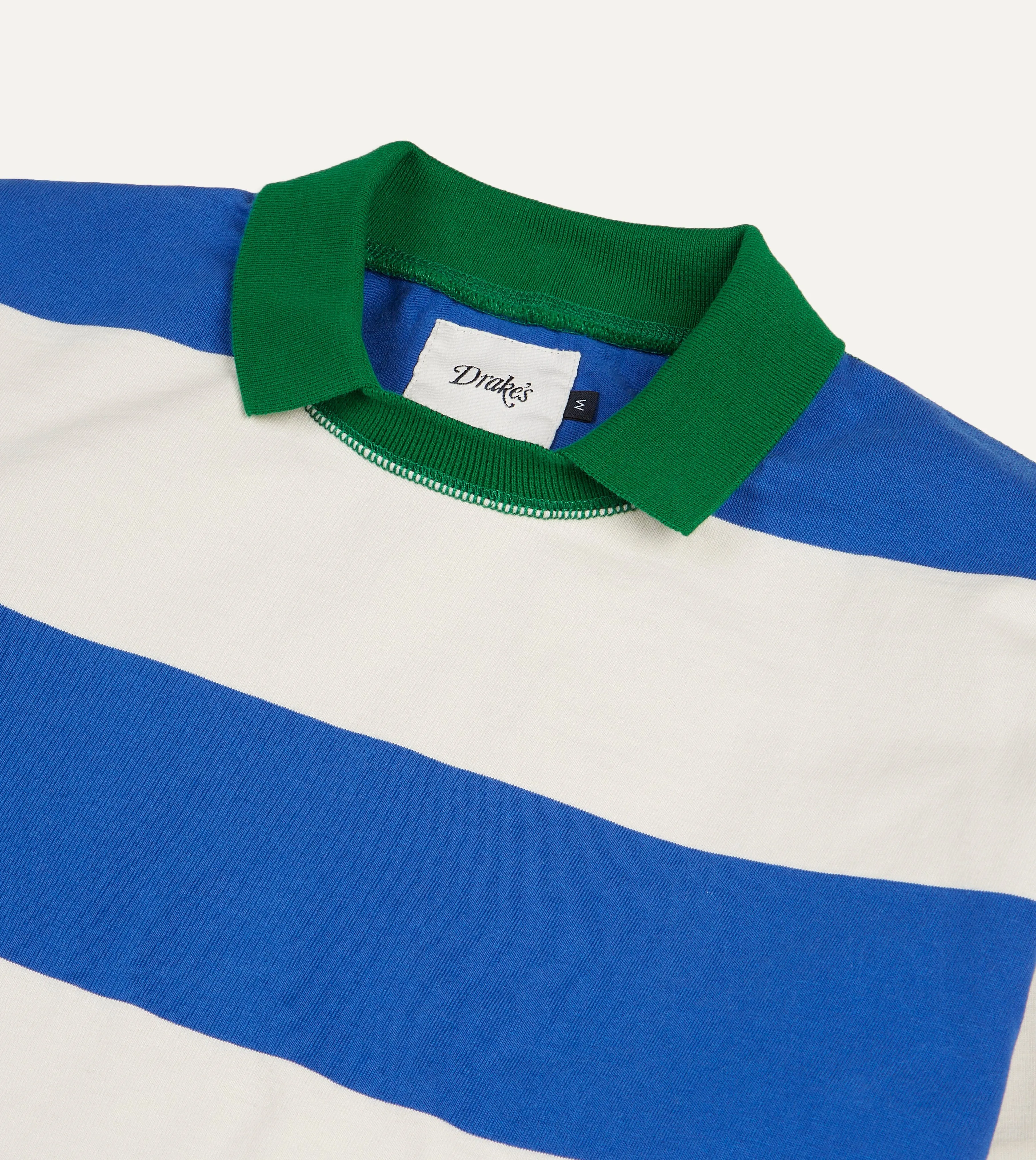 Blue and White Wide Stripe Mock Collar Long-Sleeve Jersey sold by Drake's London product image thumbnail 4