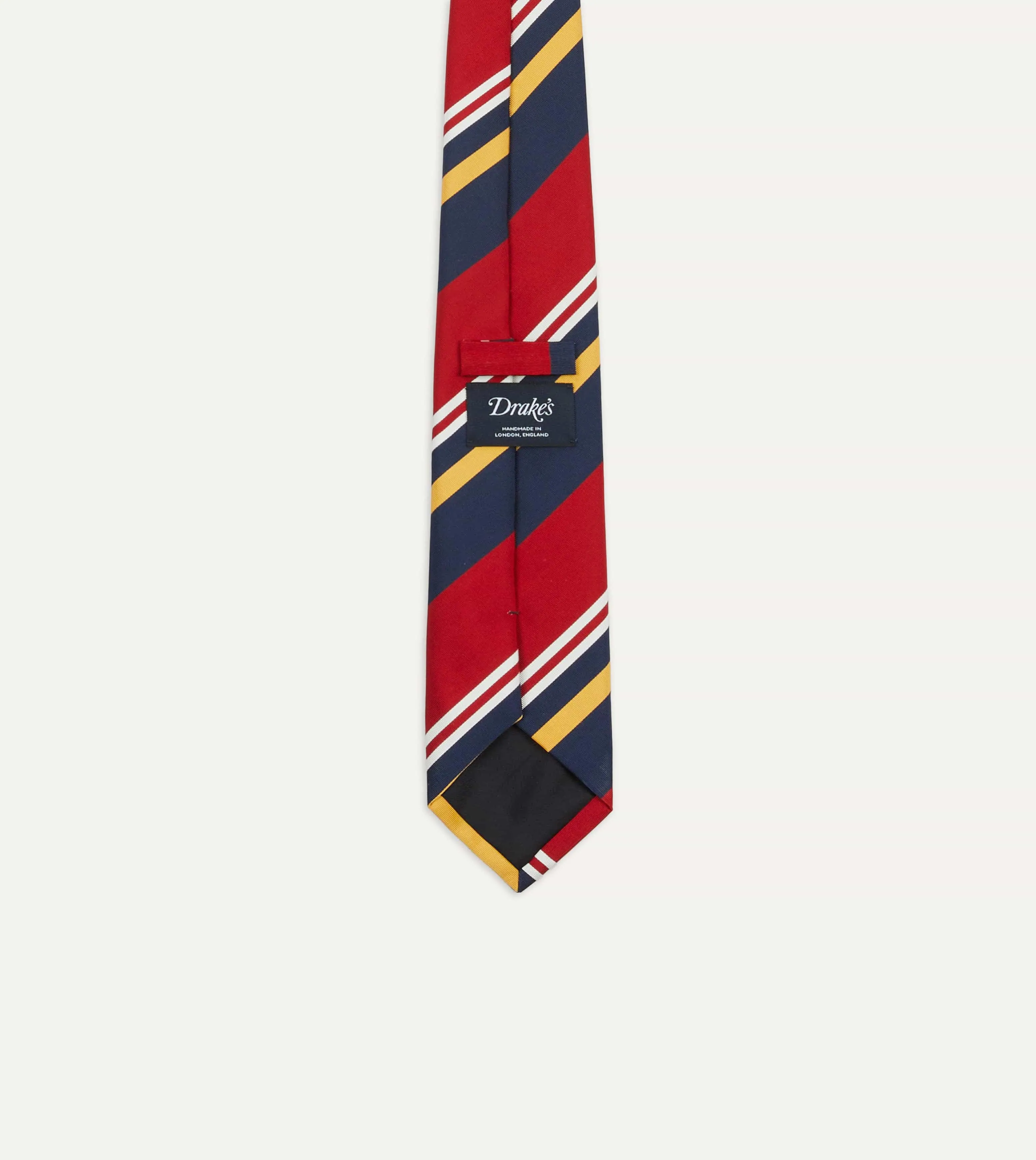 Navy, Red and Yellow Baiadera Stripe Mogador Tipped Tie sold by Drake's London product image thumbnail 3