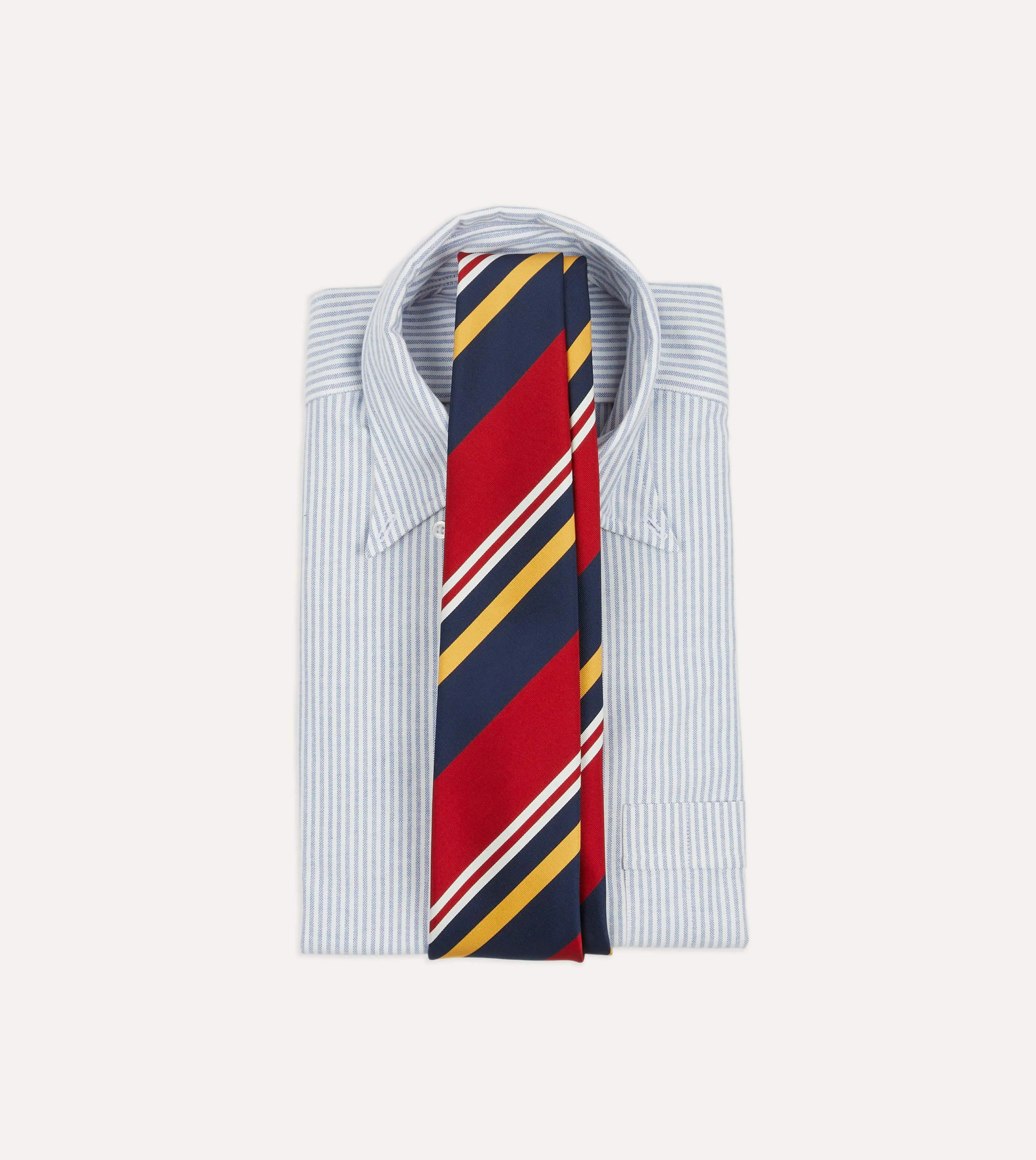 Navy, Red and Yellow Baiadera Stripe Mogador Tipped Tie sold by Drake's London product image thumbnail 2