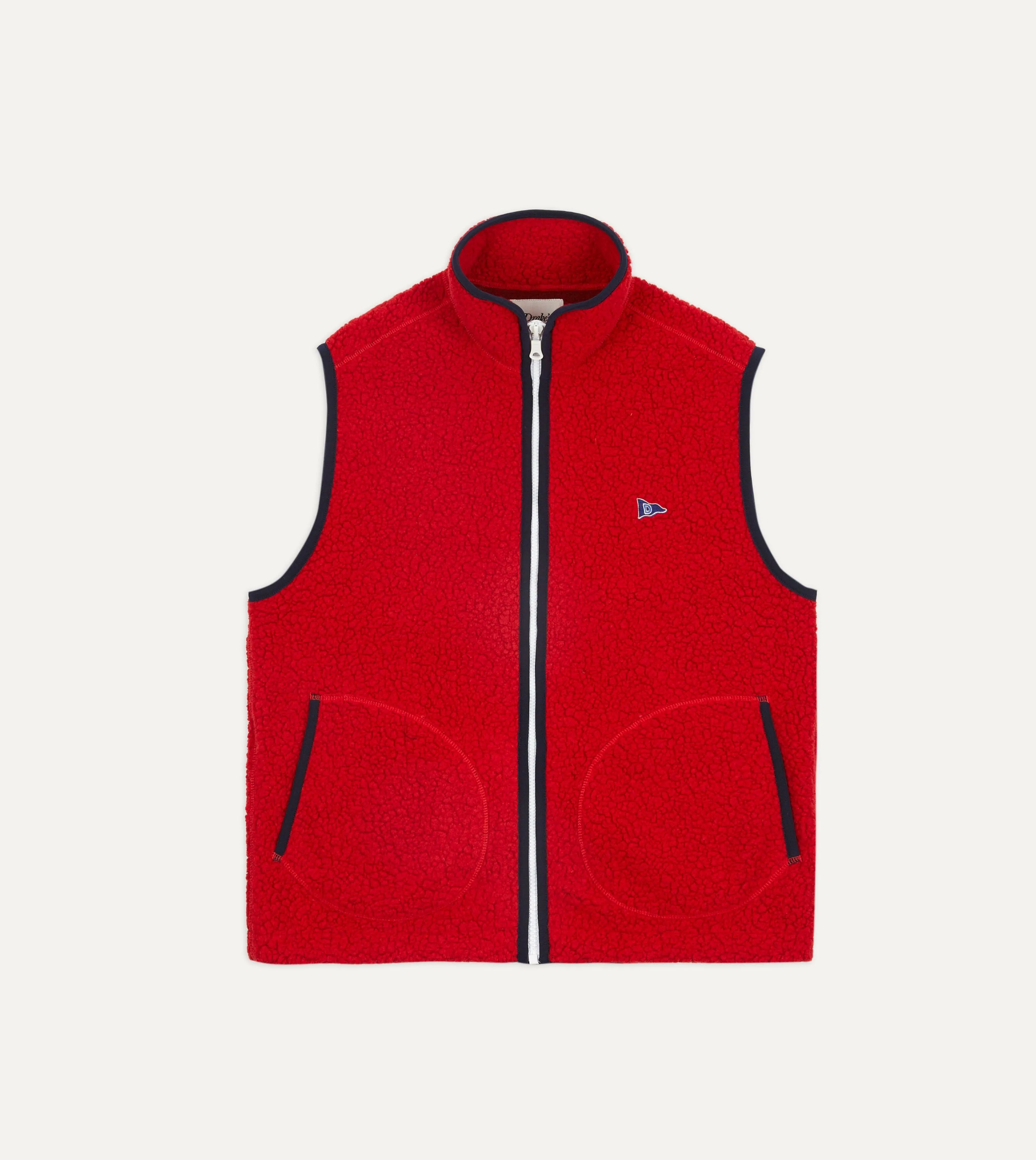 Red Boucle Wool Zip Fleece Vest sold by Drake's London
