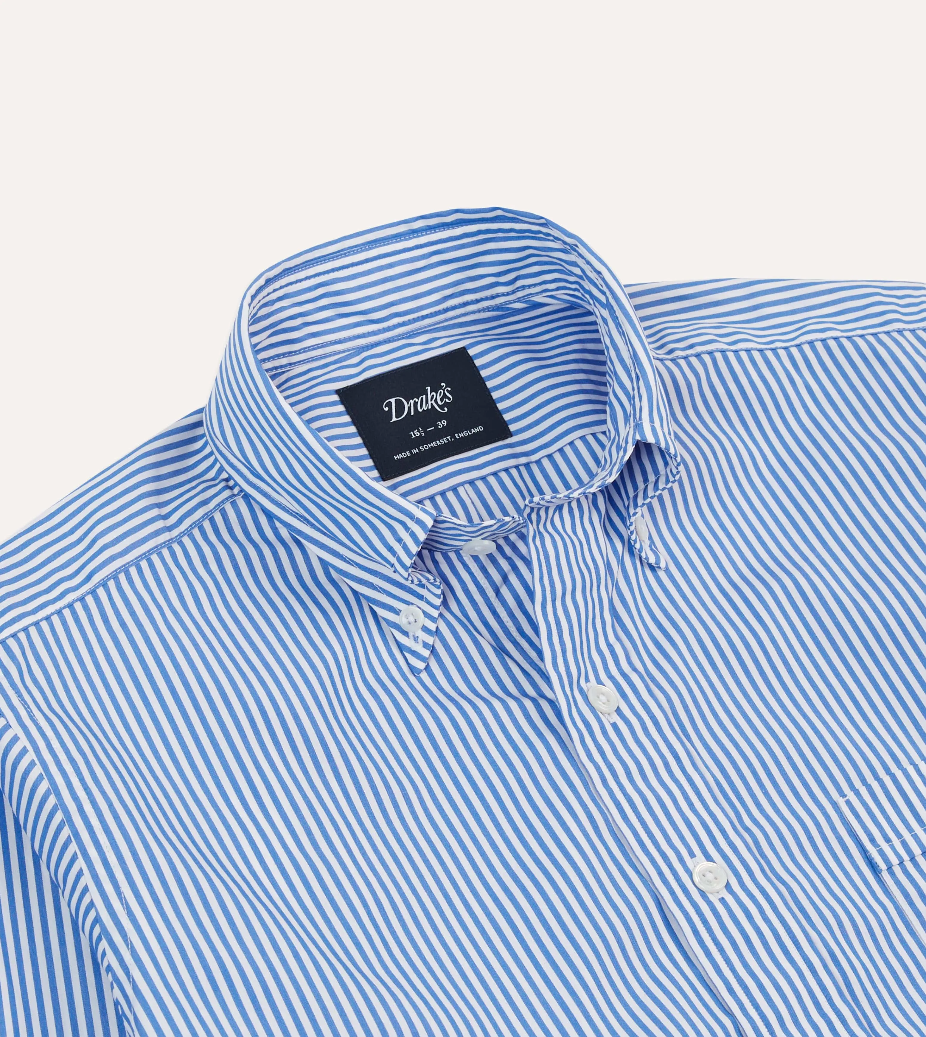 Blue Bengal Stripe Cotton Poplin Button-Down Shirt sold by Drake's London product image thumbnail 3
