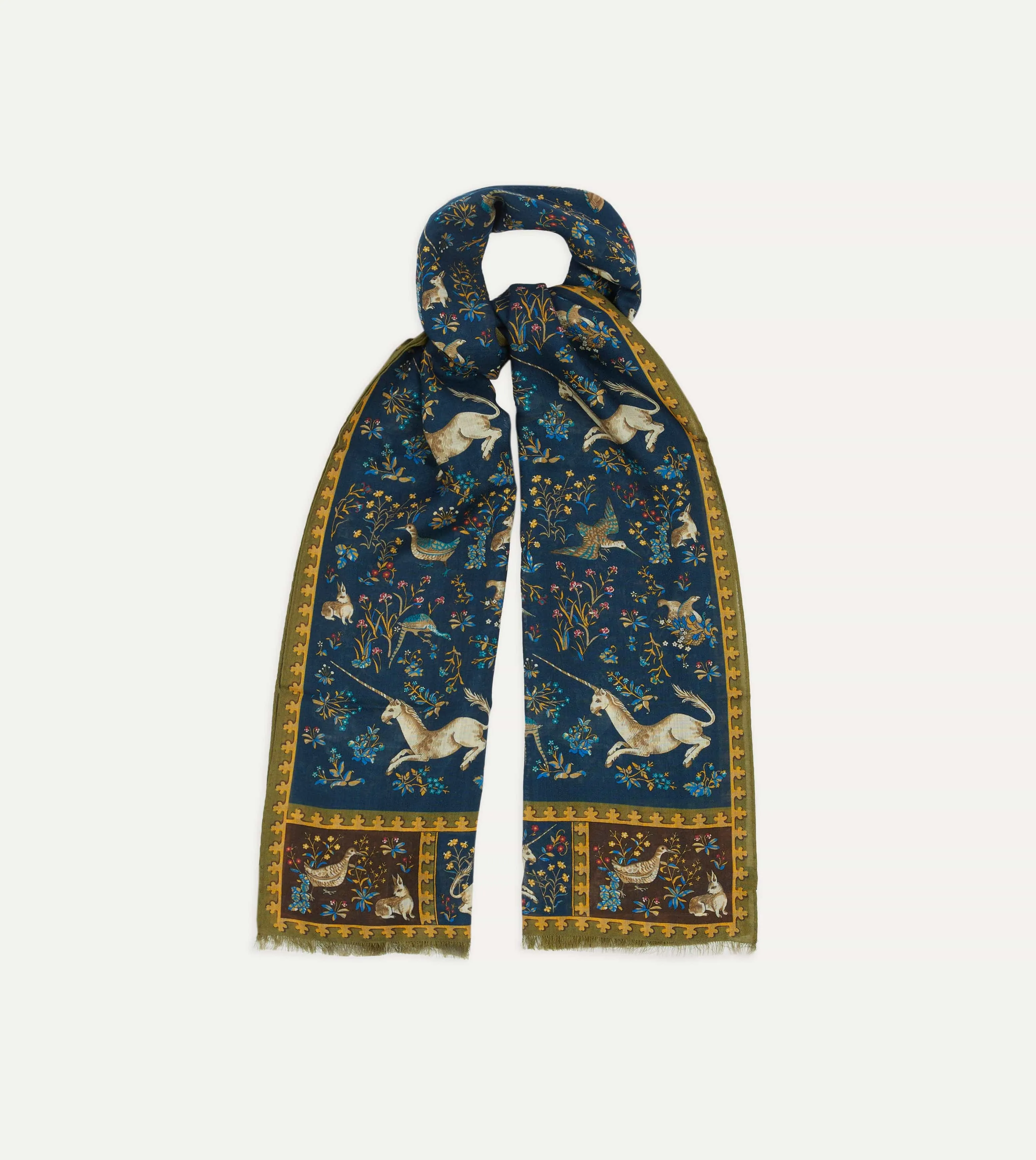 Navy Unicorn Print Wool-Silk Scarf sold by Drake's London product image thumbnail 4