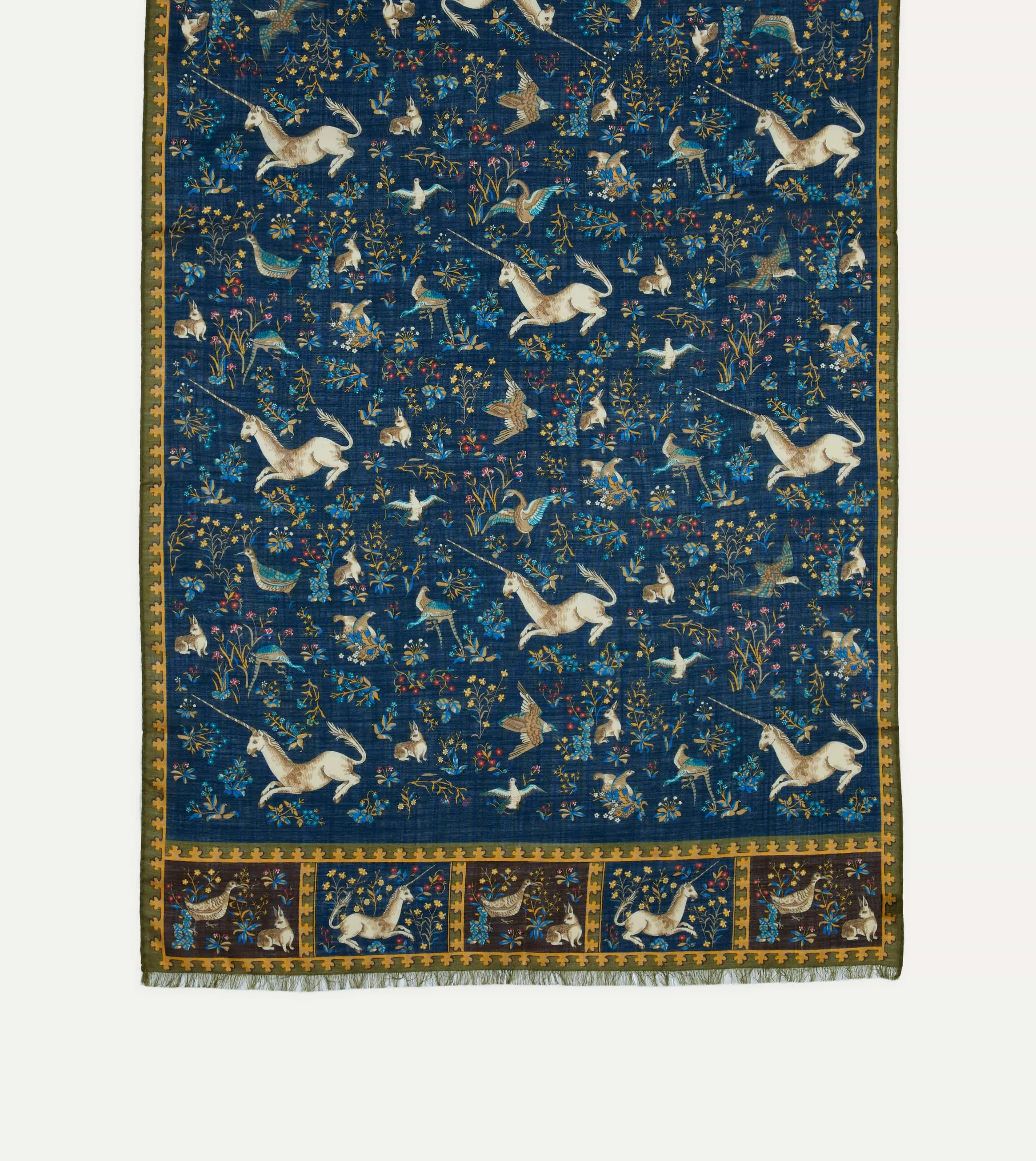 Navy Unicorn Print Wool-Silk Scarf sold by Drake's London product image thumbnail 3