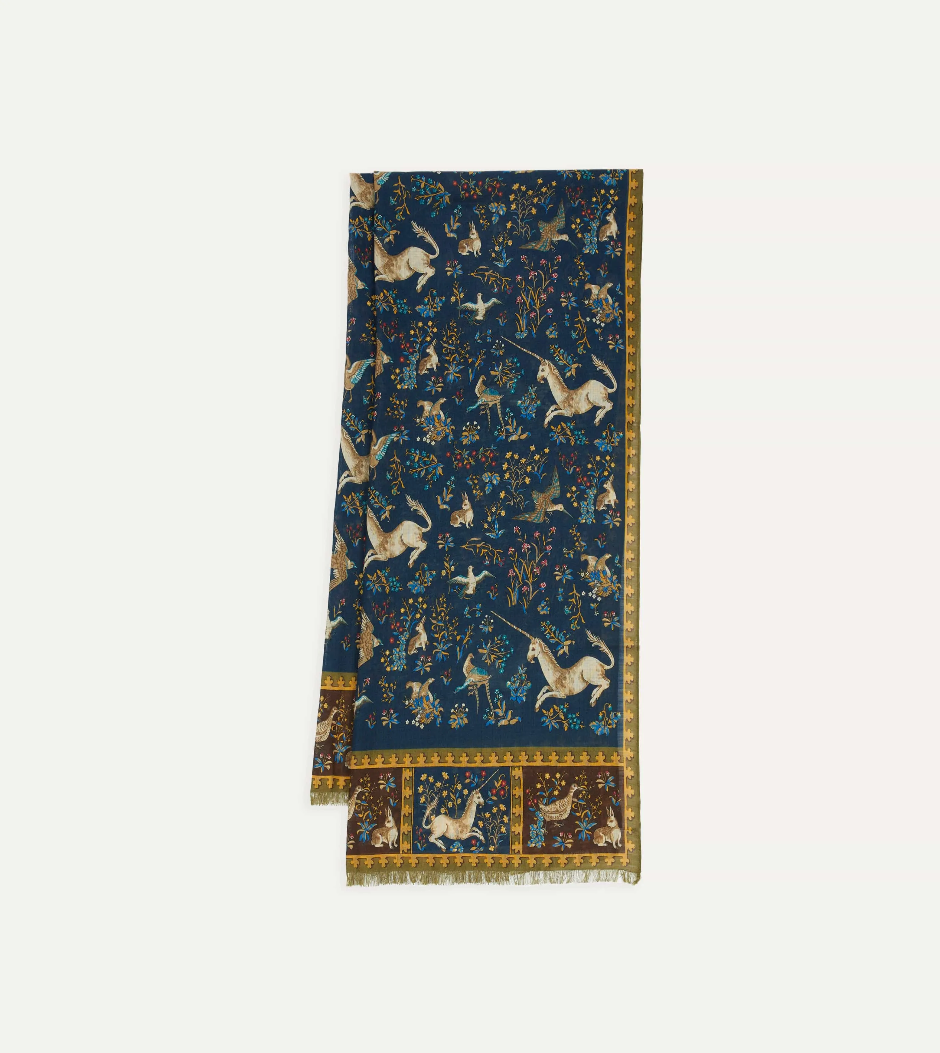 Navy Unicorn Print Wool-Silk Scarf sold by Drake's London