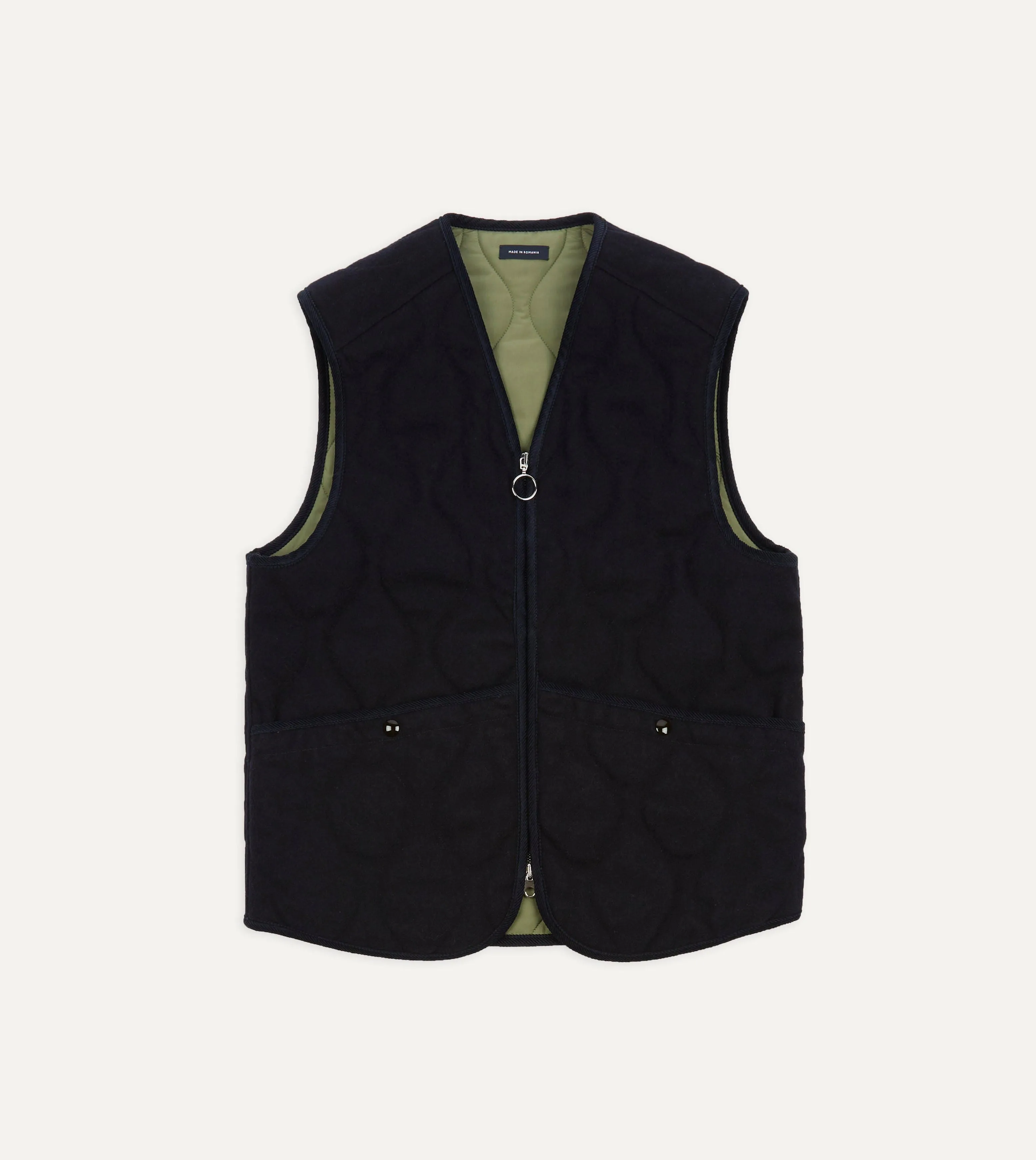 Navy Quilted Melton Wool Zip Vest sold by Drake's London