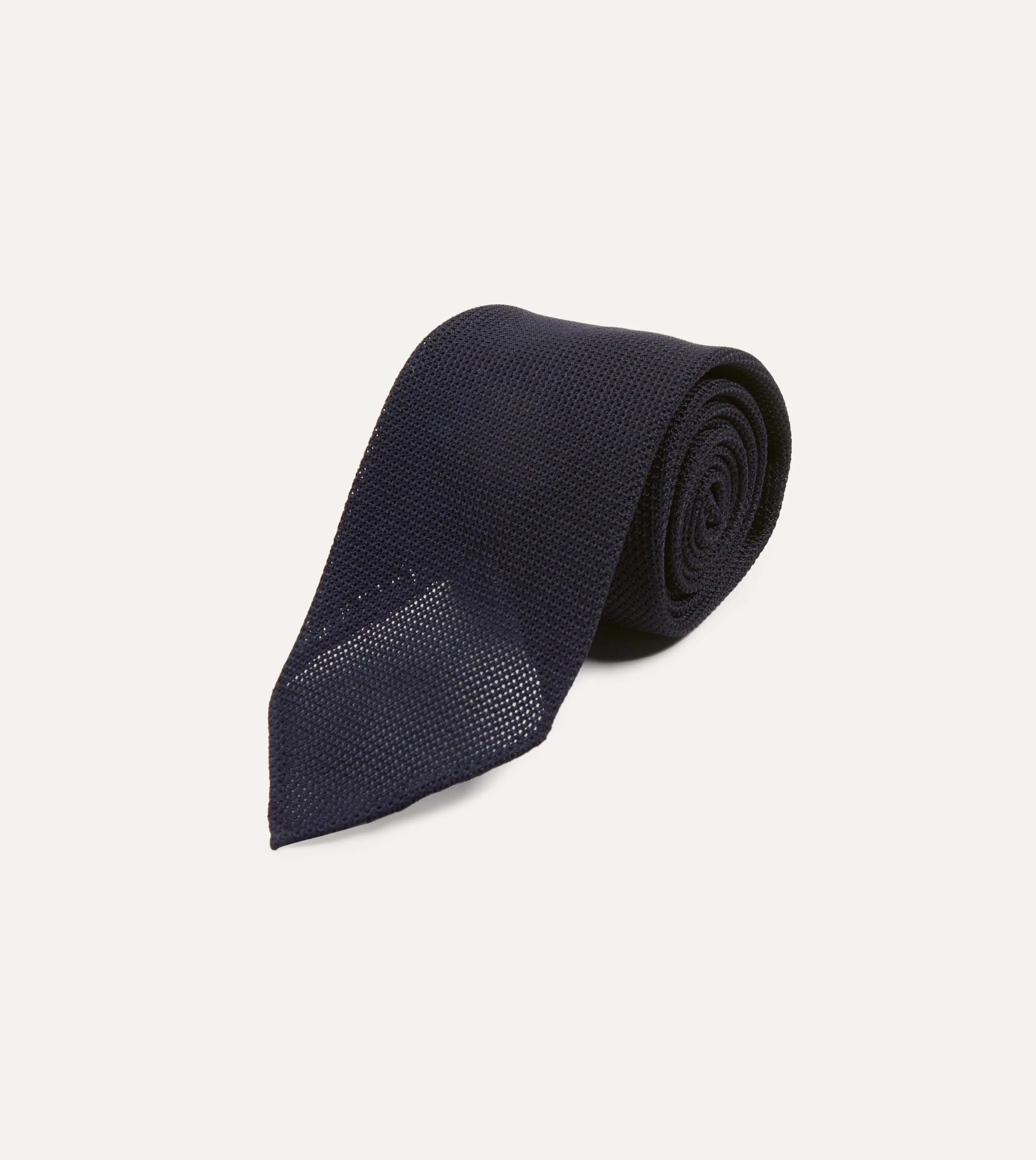 Dark Navy Fine Woven Grenadine Silk Hand Rolled Tie sold by Drake's London product image thumbnail 2
