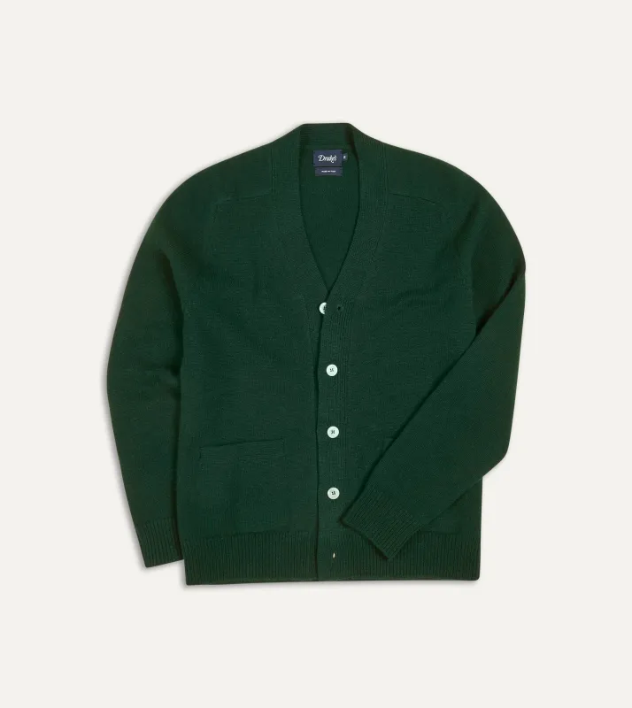 Dark Green Lambswool 6 Button Cardigan sold by Drake's London