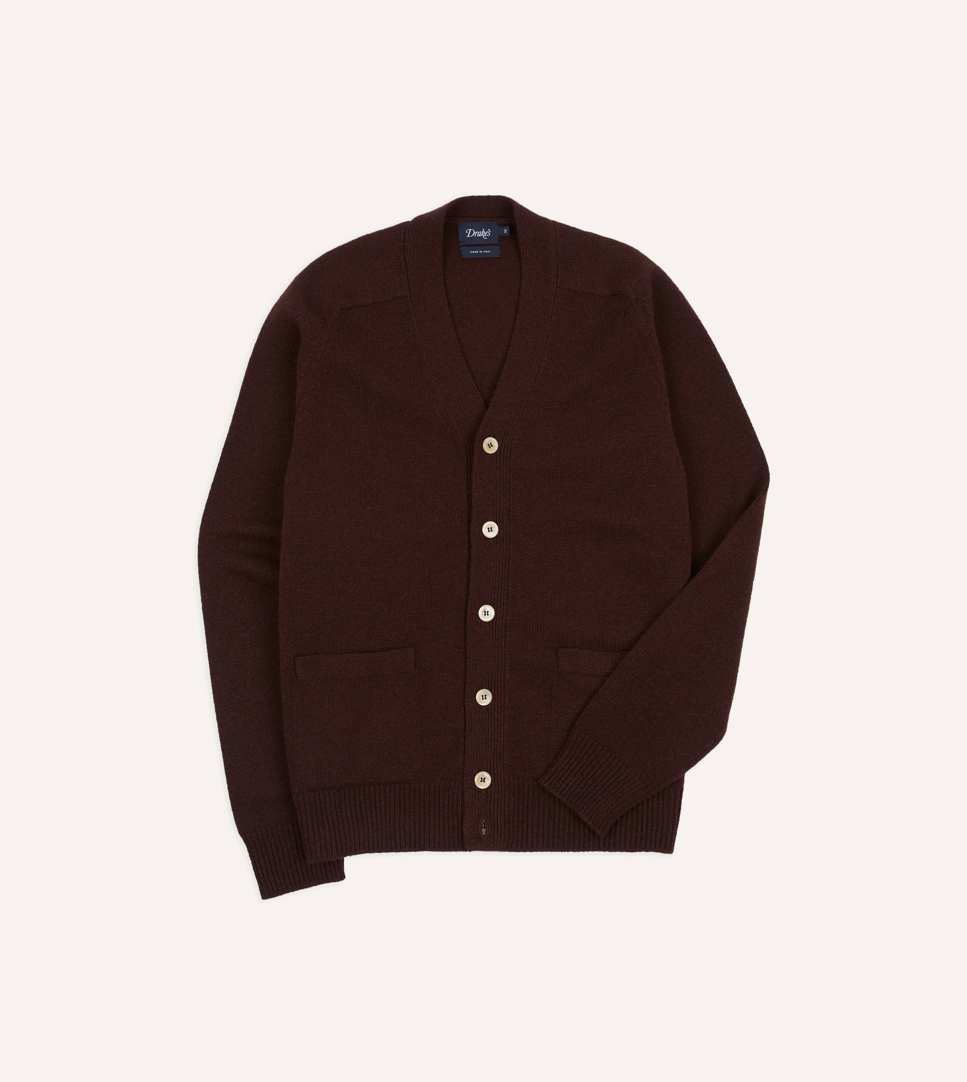 Dark Brown Lambswool 6 Button Cardigan sold by Drake's London
