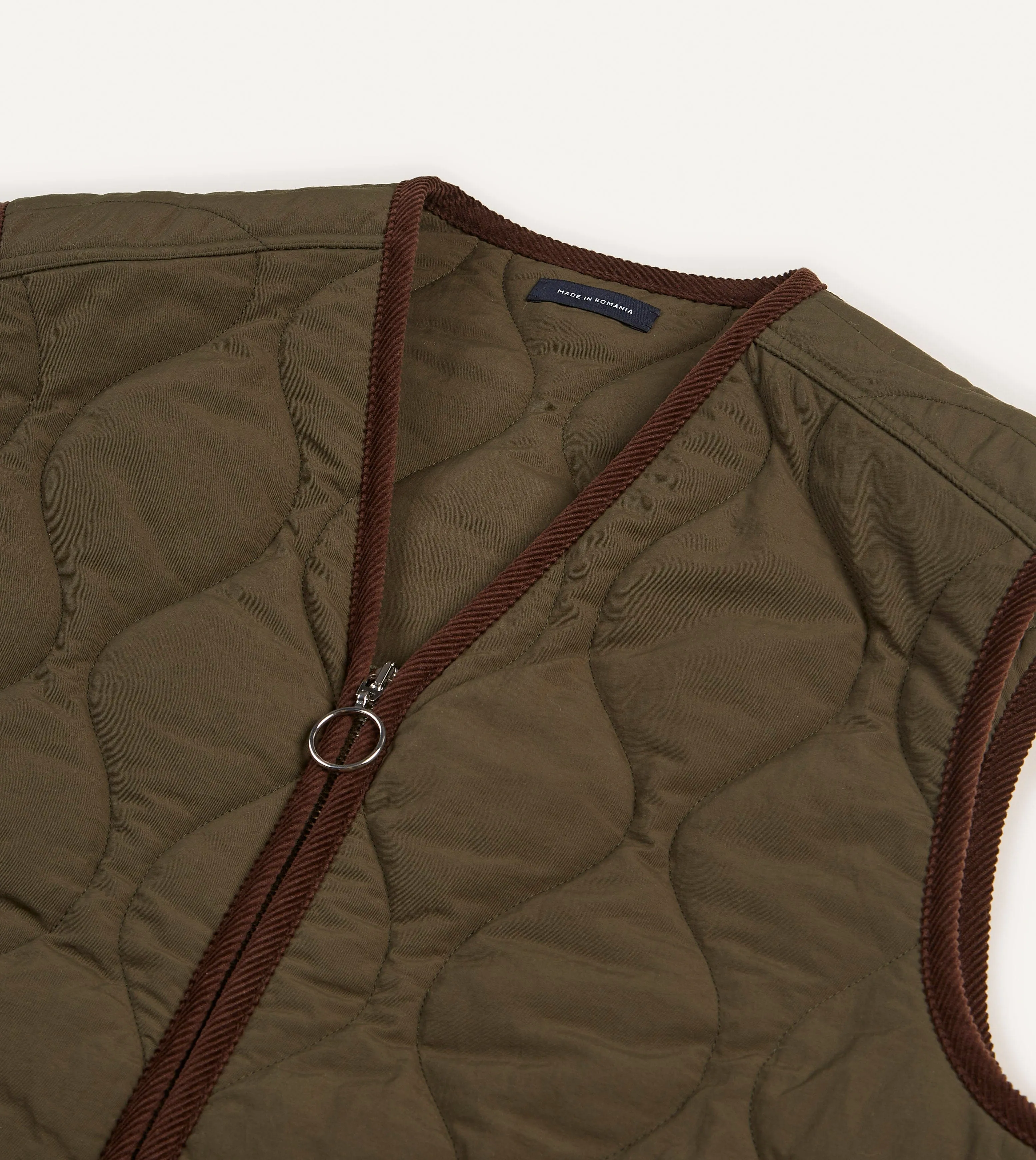 Olive Quilted Nylon Zip Vest sold by Drake's London product image thumbnail 3