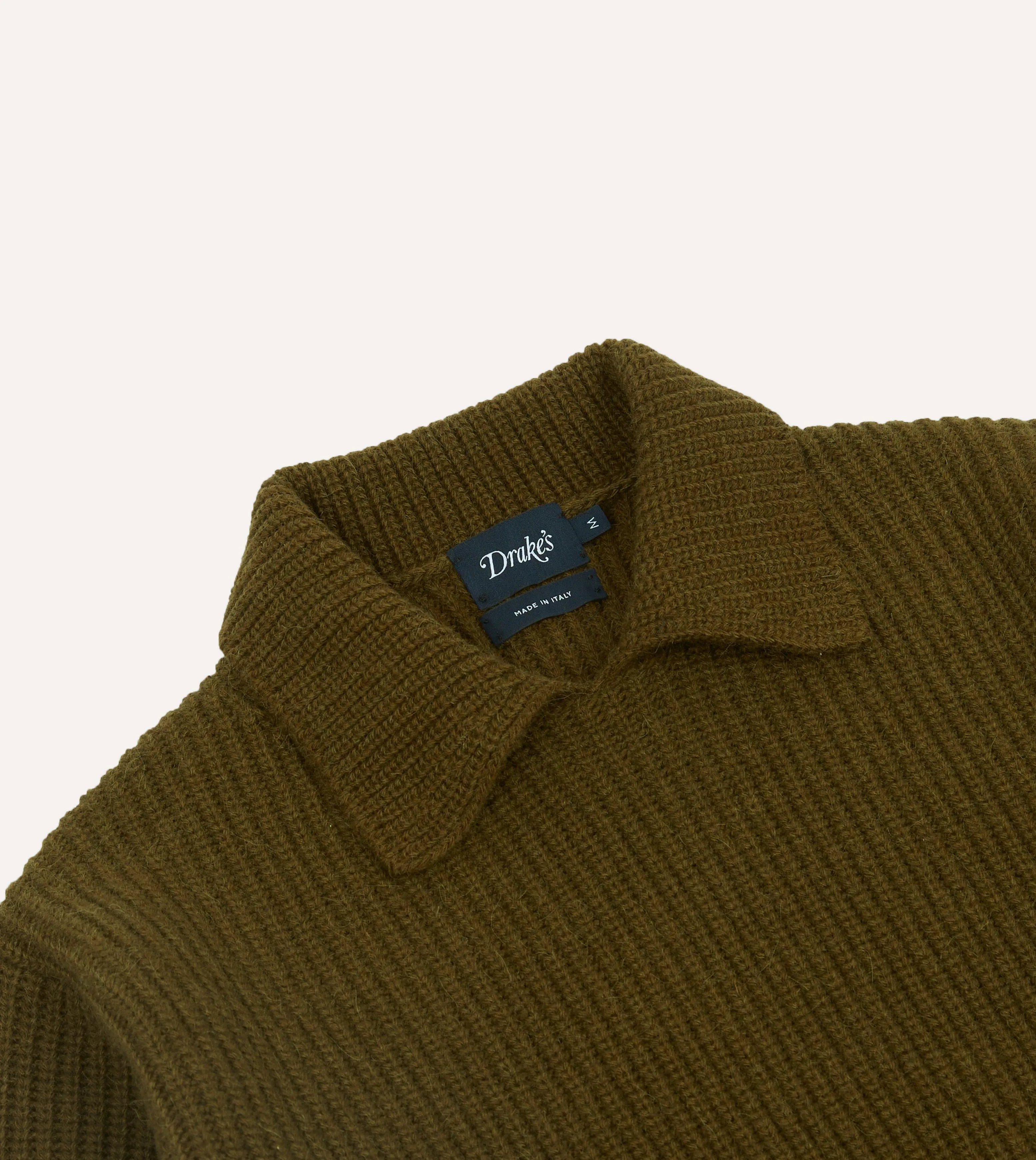 Olive Green Alpaca Lambswool Ribbed Integral Collar Jumper sold by Drake's London product image thumbnail 3