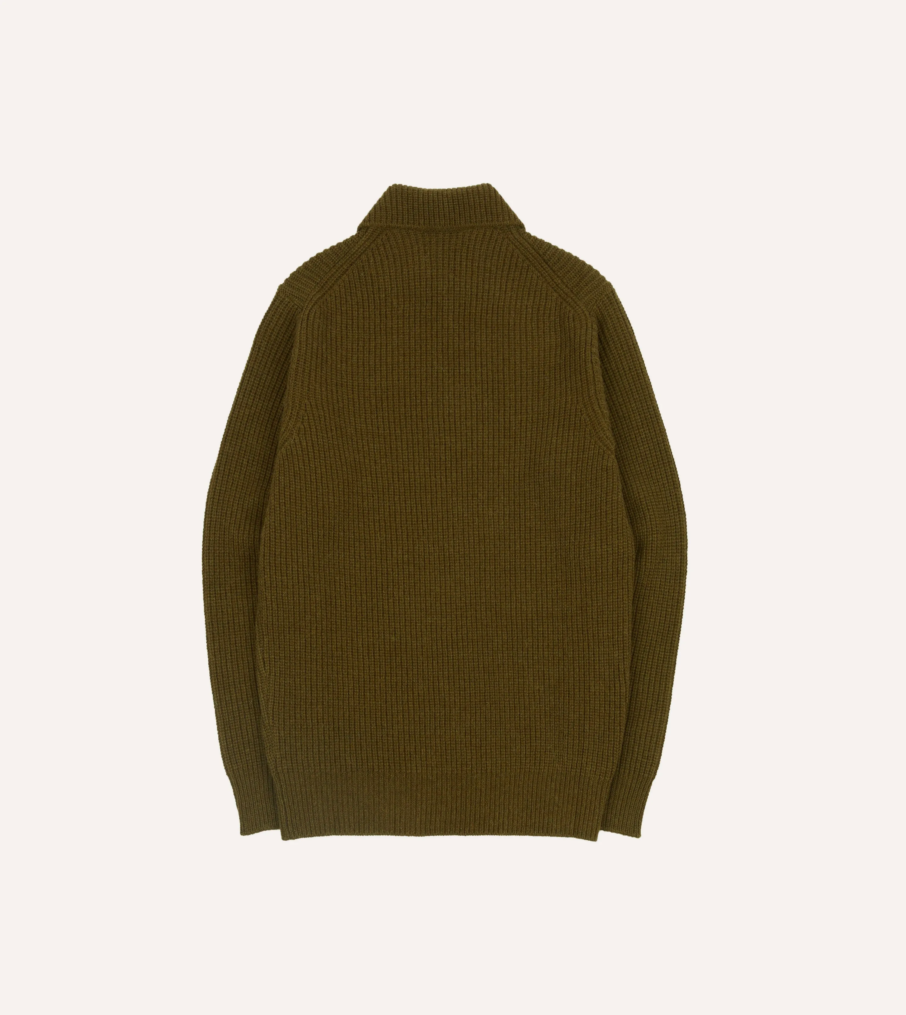 Olive Green Alpaca Lambswool Ribbed Integral Collar Jumper sold by Drake's London product image thumbnail 5
