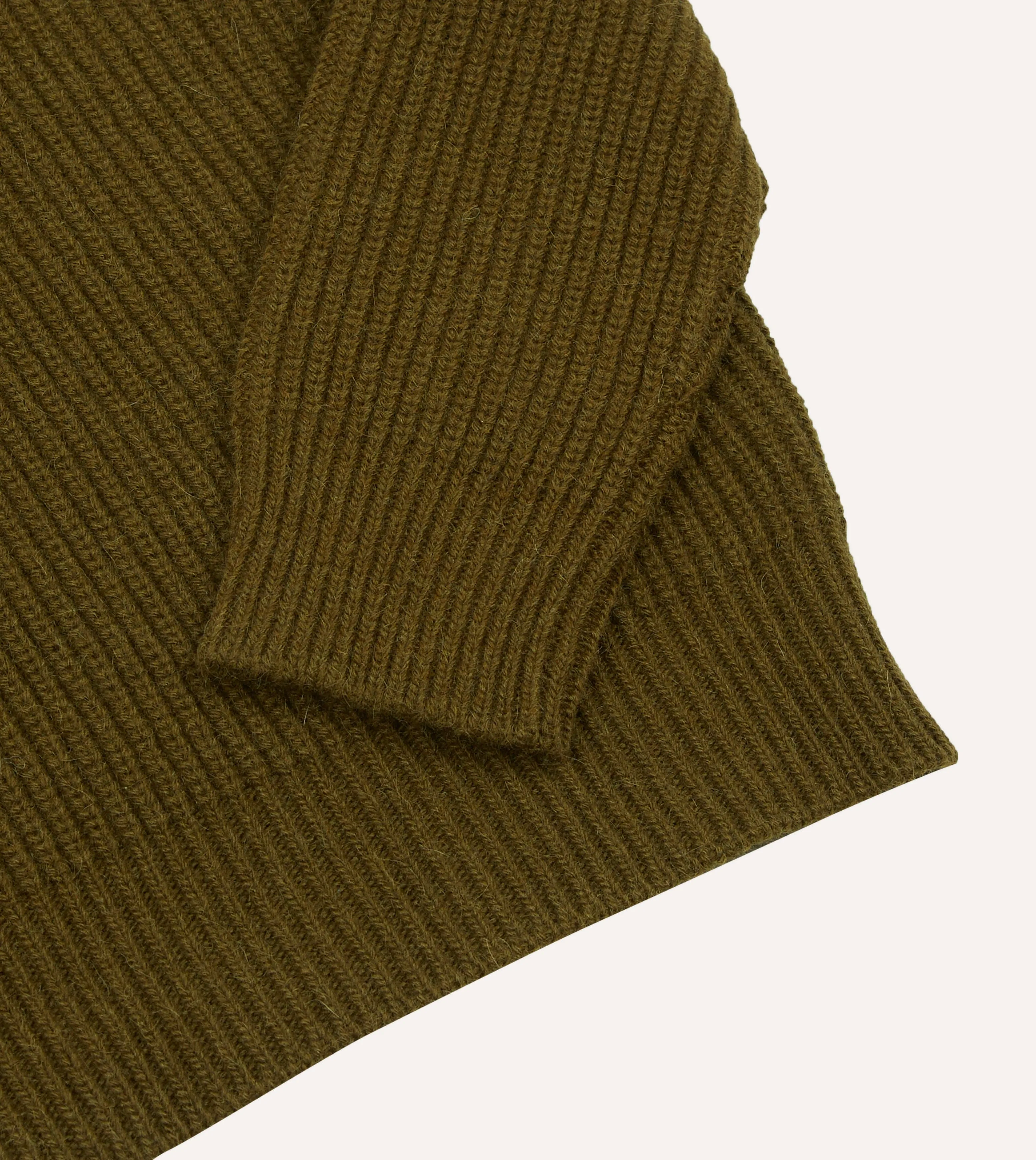Olive Green Alpaca Lambswool Ribbed Integral Collar Jumper sold by Drake's London product image thumbnail 4