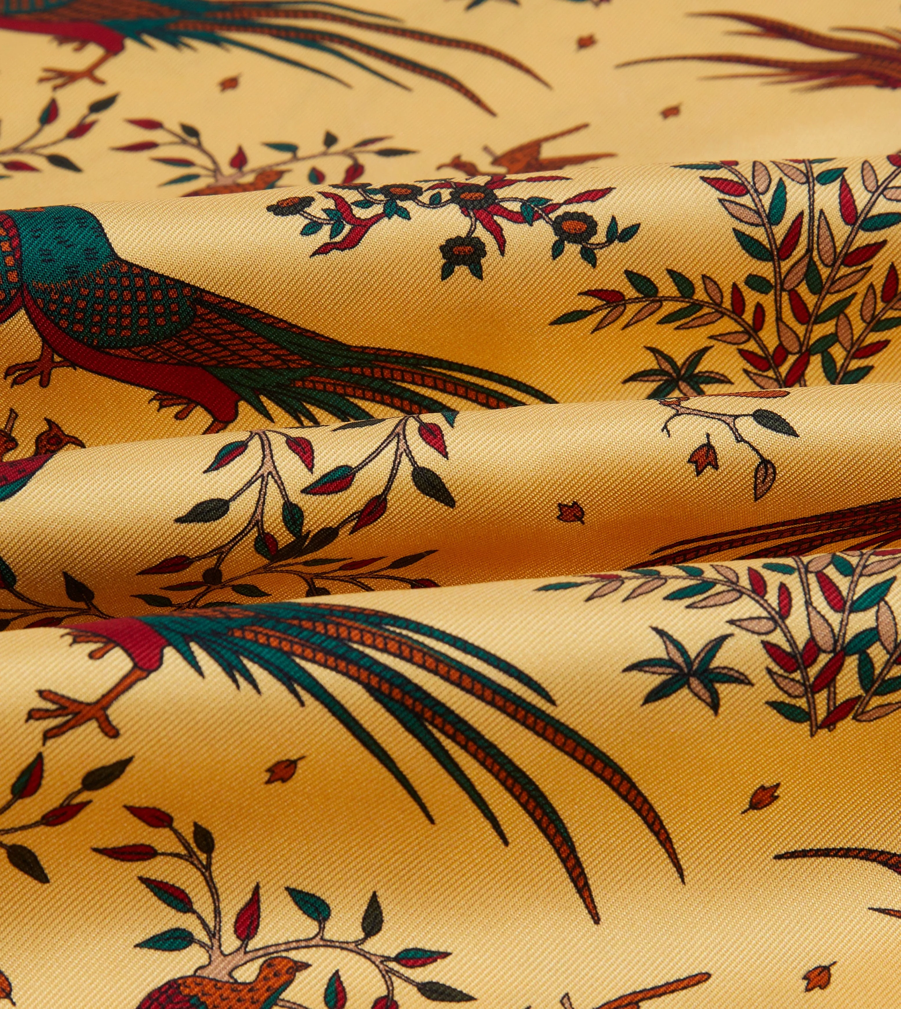 Gold Birds of Paradise Print Tubular Silk Tasselled Scarf sold by Drake's London product image thumbnail 2