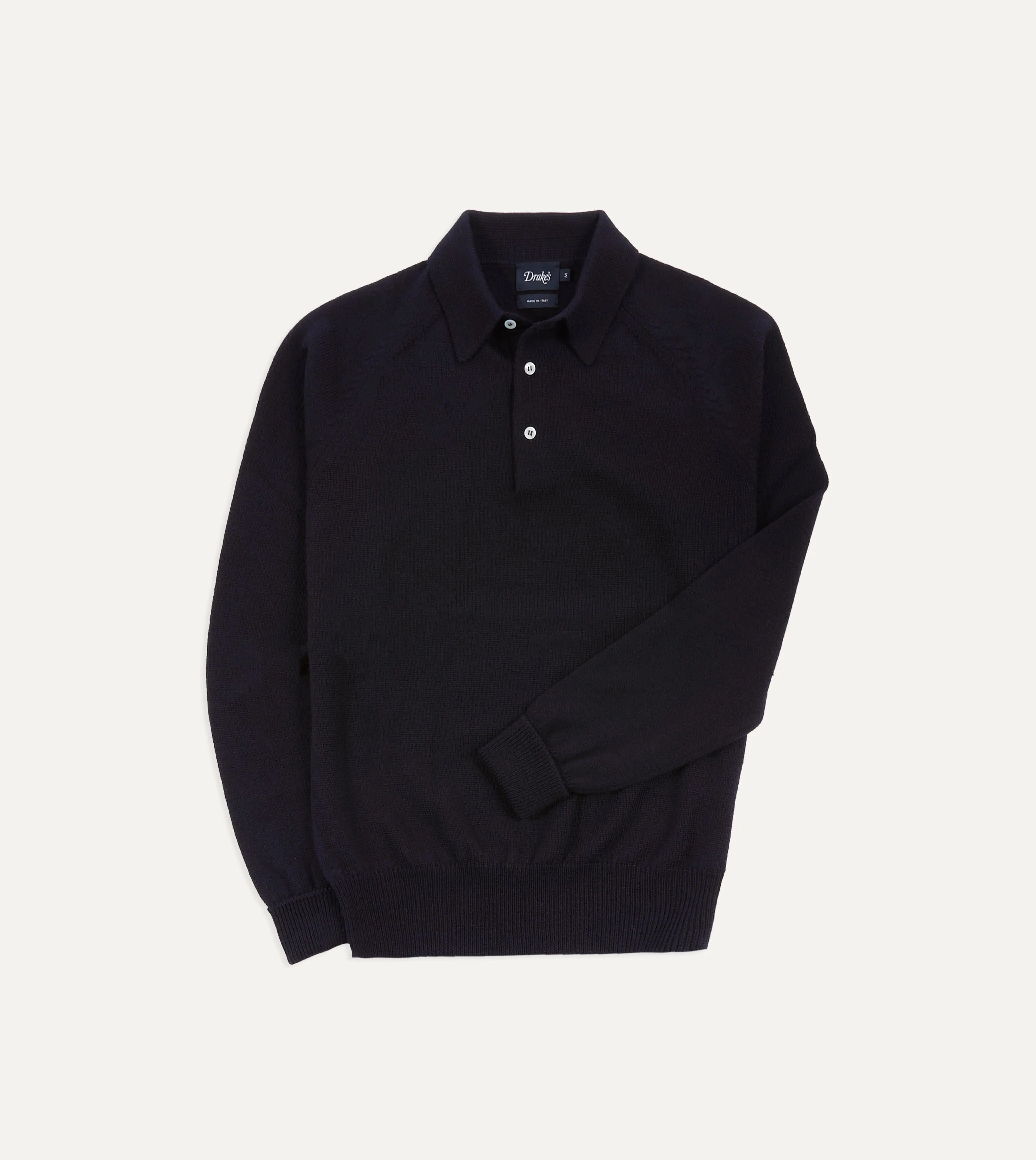 Navy Merino Wool Knitted Polo sold by Drake's London