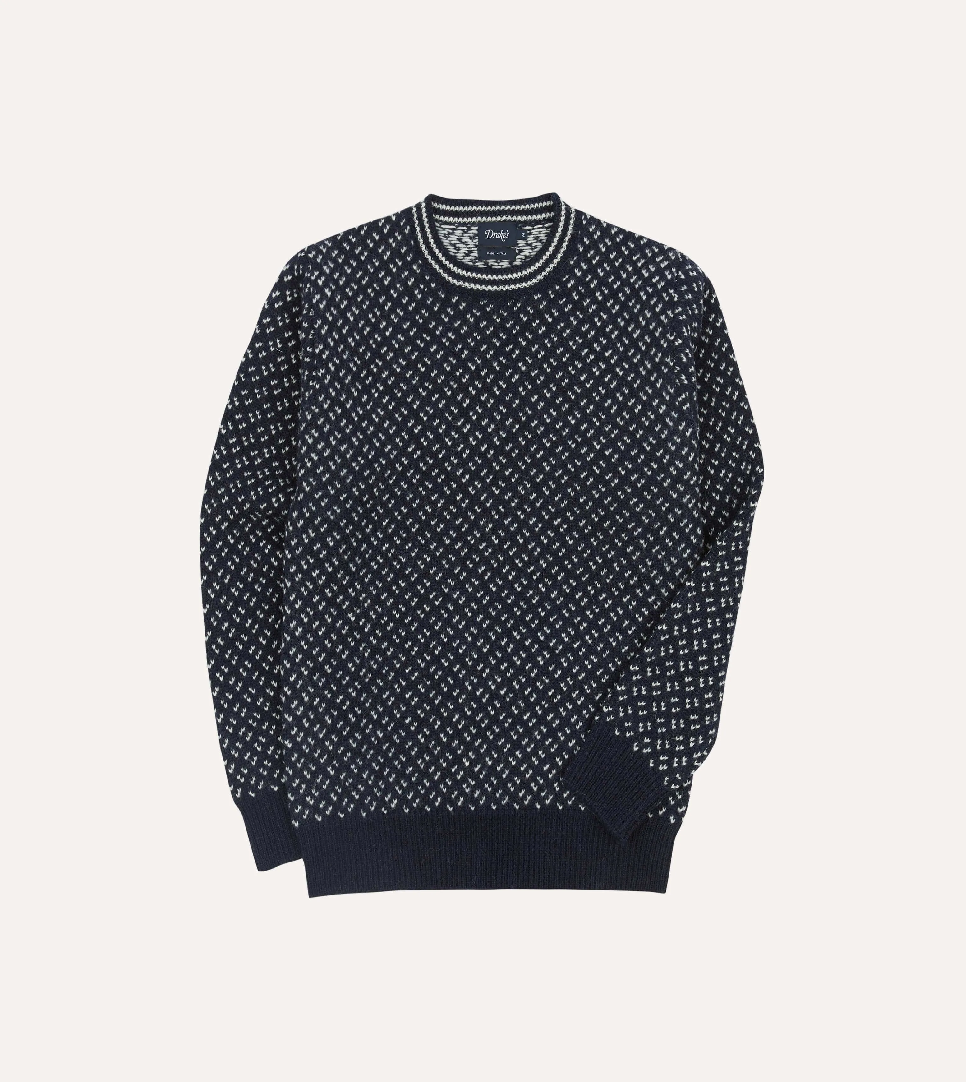 Norwegian Birdseye Wool Alpaca Crew Neck Jumper sold by Drake's London