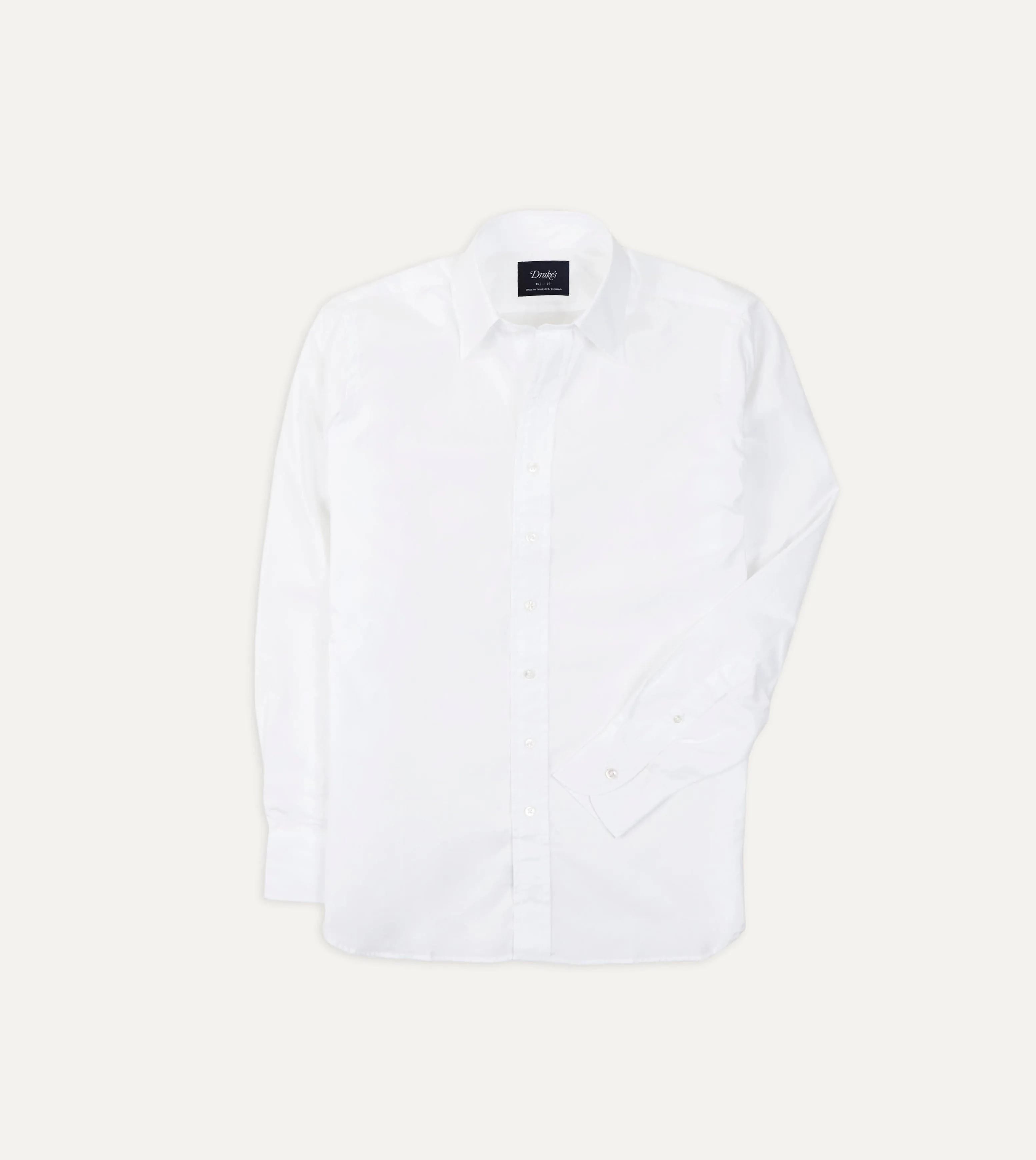 White Cotton Poplin Long Point Collar Shirt sold by Drake's London