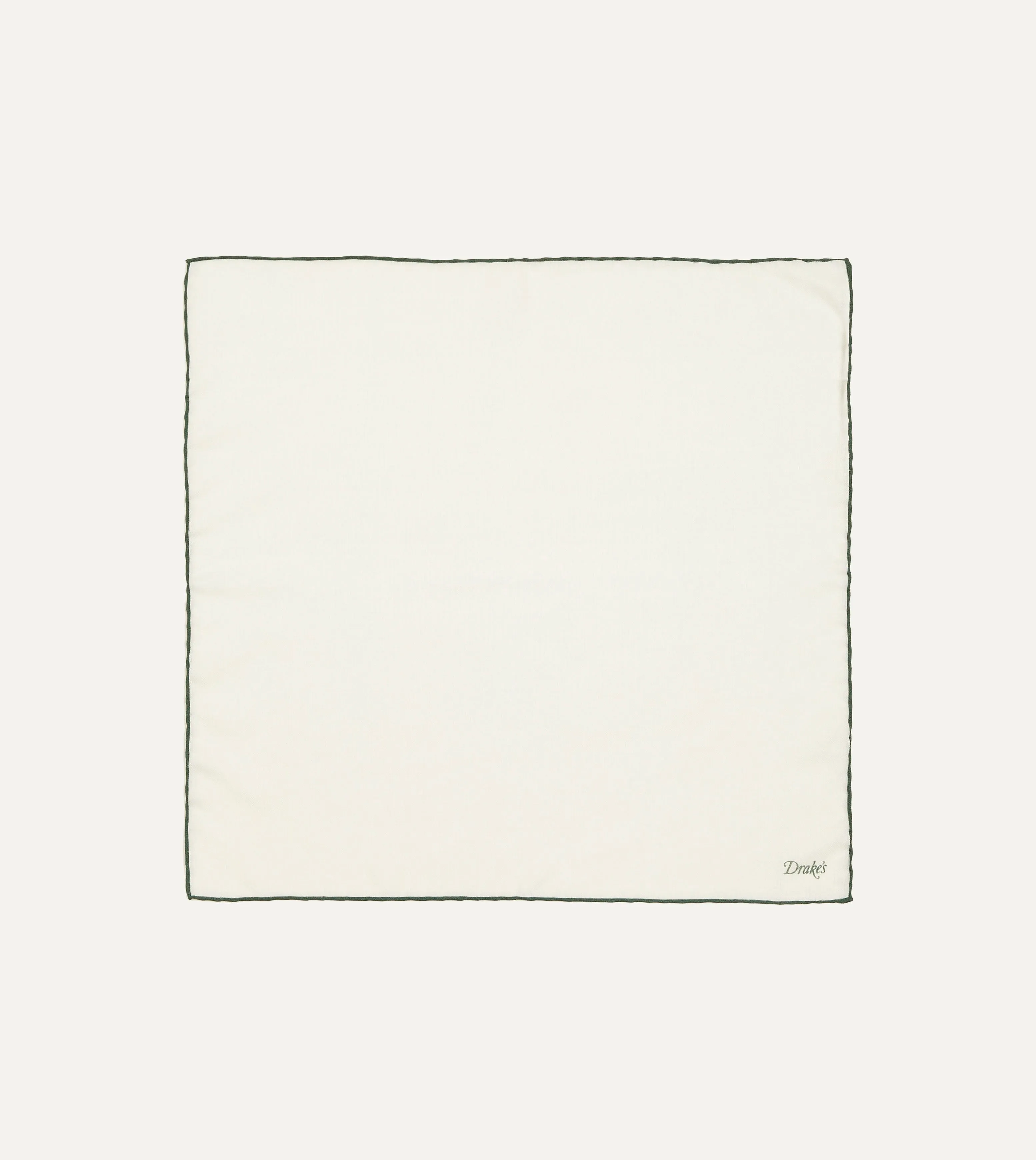 Ivory and Green Shoestring Border Silk Pocket Square sold by Drake's London