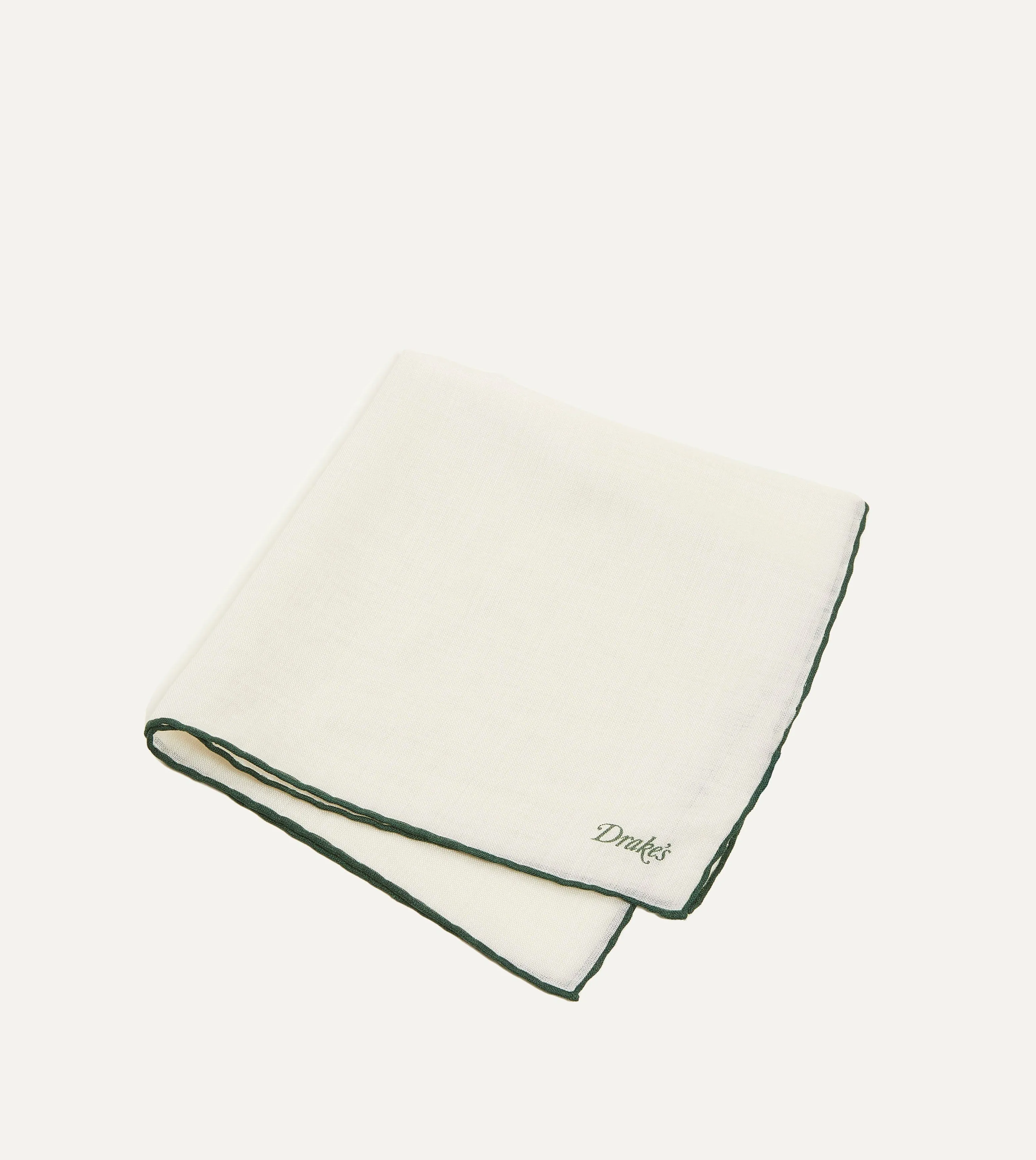 Ivory and Green Shoestring Border Silk Pocket Square sold by Drake's London product image thumbnail 3