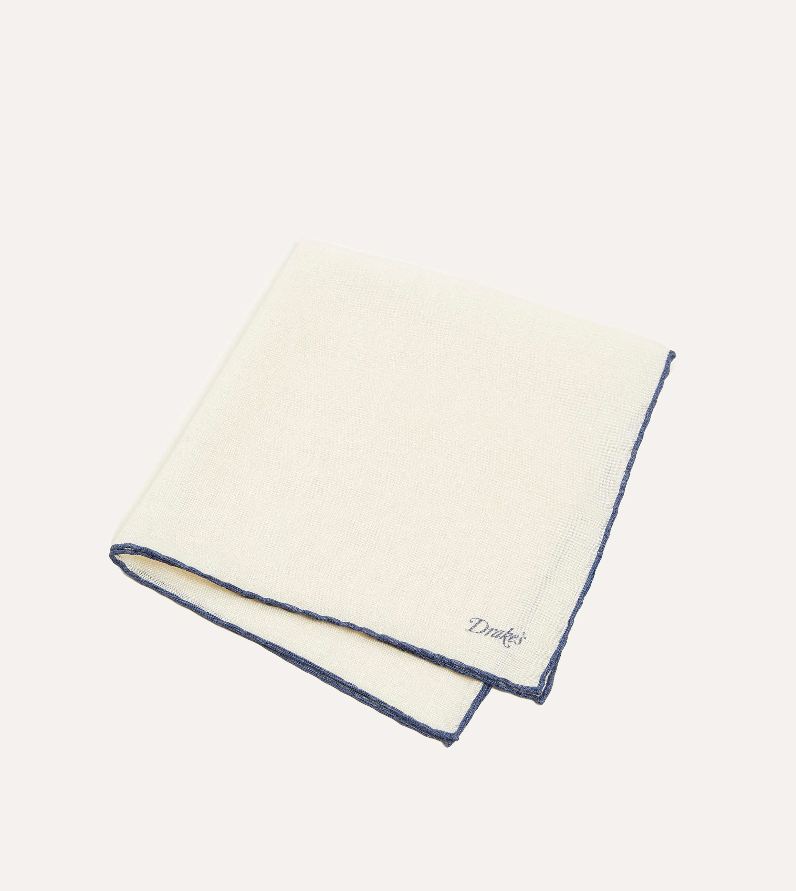 Ivory and Blue Shoestring Border Silk Pocket Square sold by Drake's London product image thumbnail 3