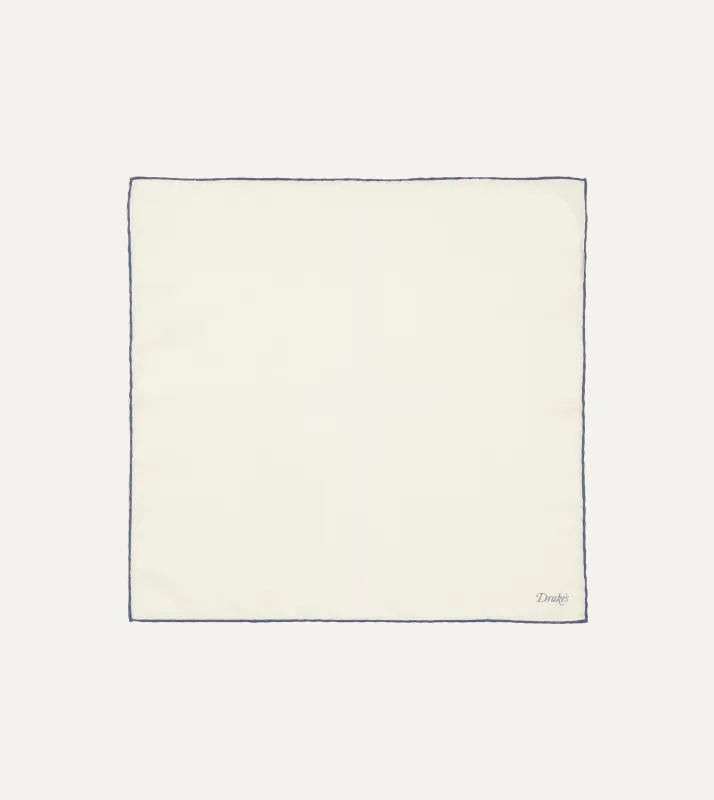 Ivory and Blue Shoestring Border Silk Pocket Square sold by Drake's London