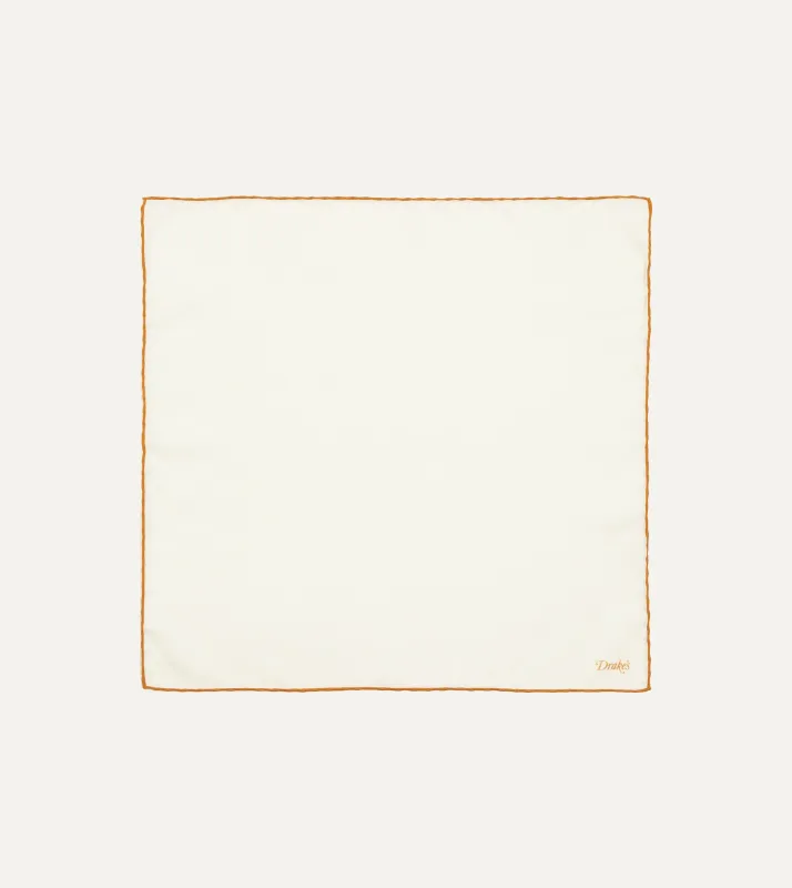 Ivory and Gold Shoestring Border Silk Pocket Square sold by Drake's London