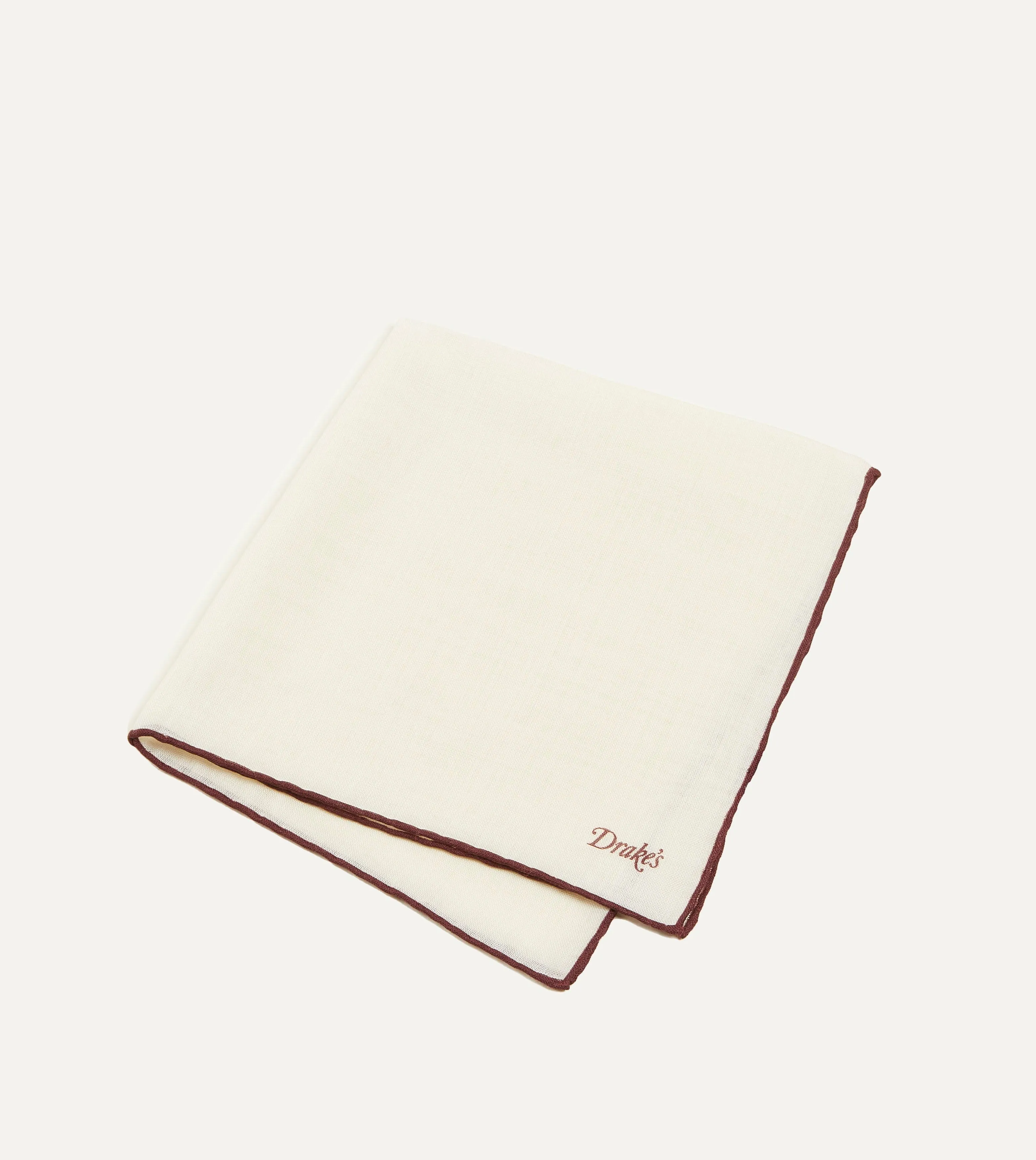 Ivory and Burgundy Shoestring Border Silk Pocket Square sold by Drake's London product image thumbnail 3