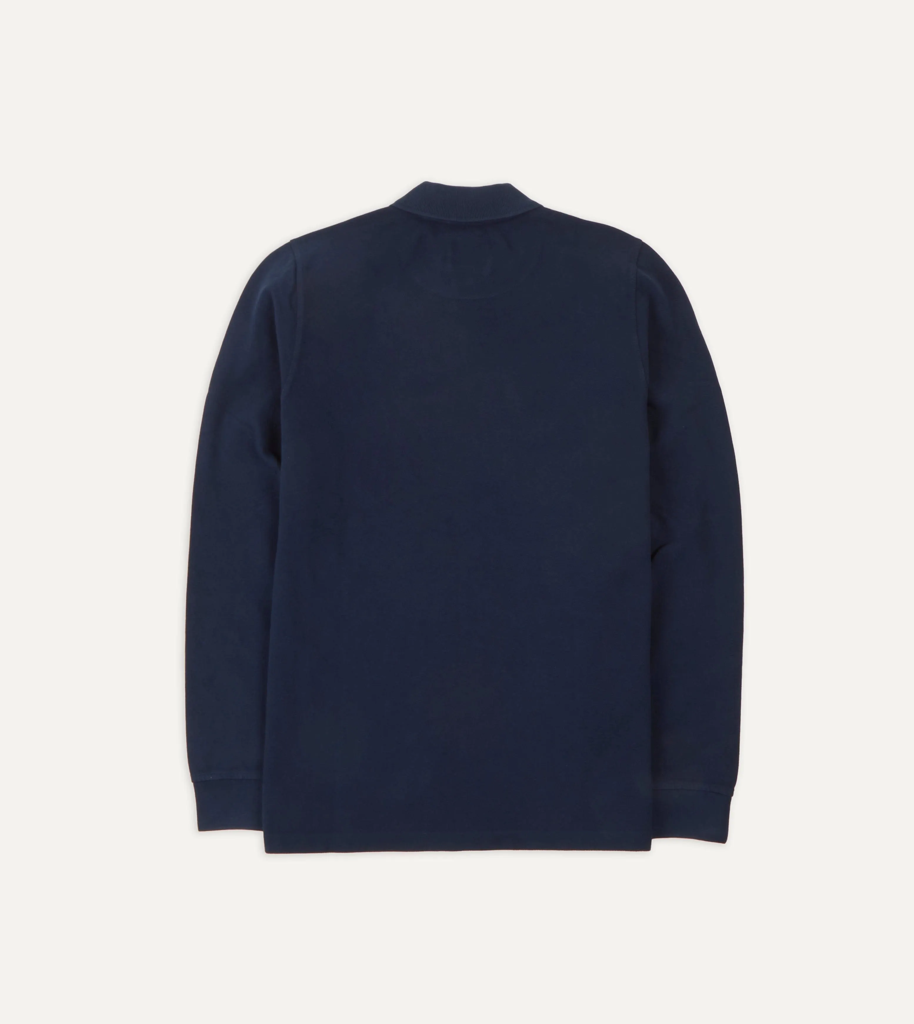 Navy Pique Cotton Long-Sleeve Polo Shirt sold by Drake's London product image thumbnail 4