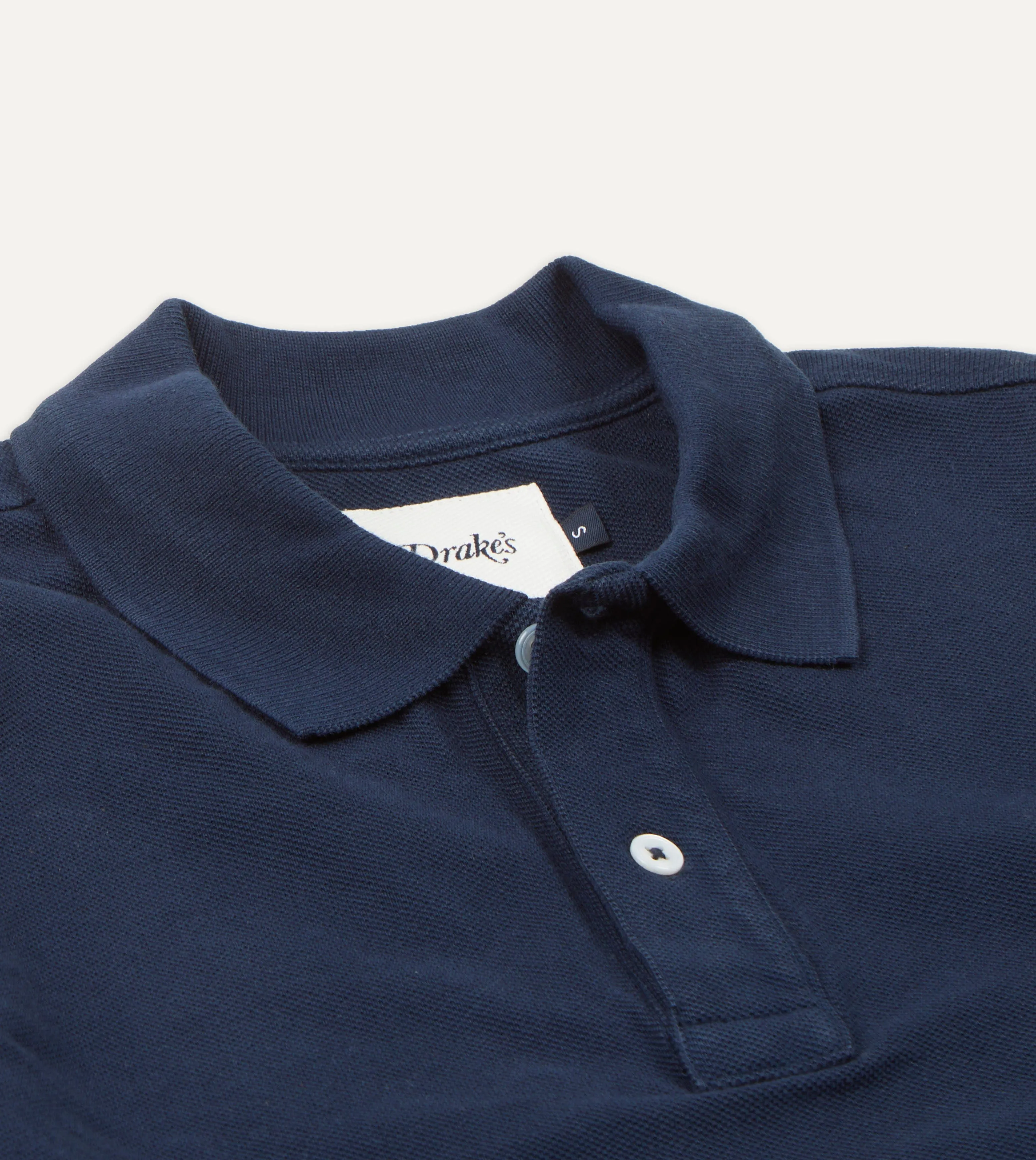 Navy Pique Cotton Long-Sleeve Polo Shirt sold by Drake's London product image thumbnail 3