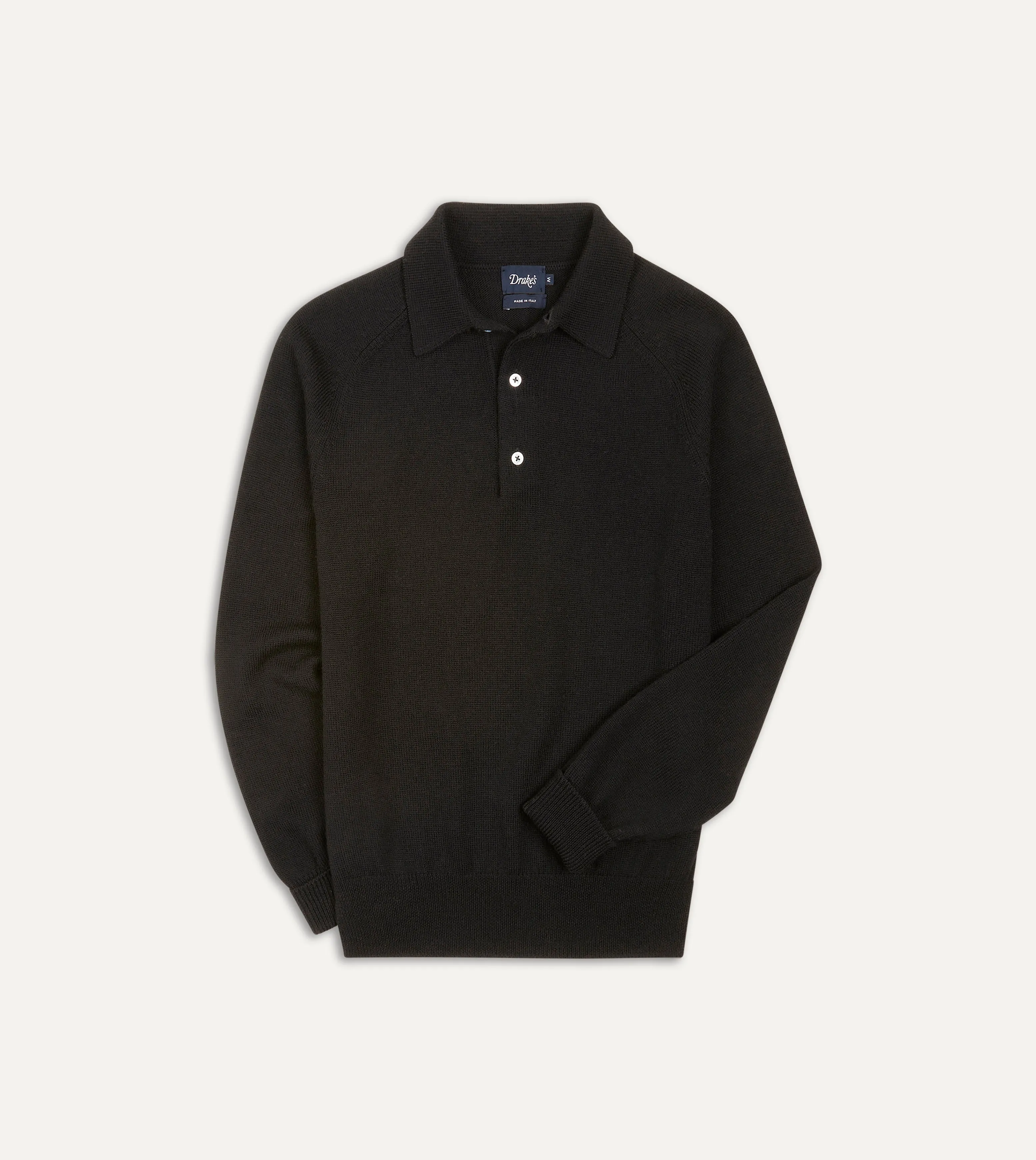 Black Merino Wool Knitted Polo sold by Drake's London