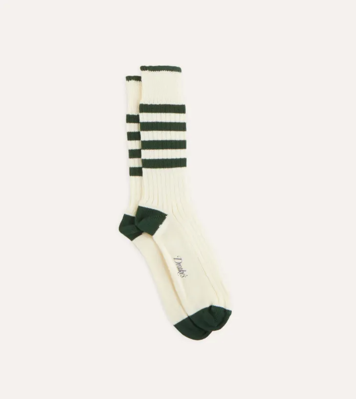Green and Ecru Heavy Striped Sport Socks sold by Drake's London