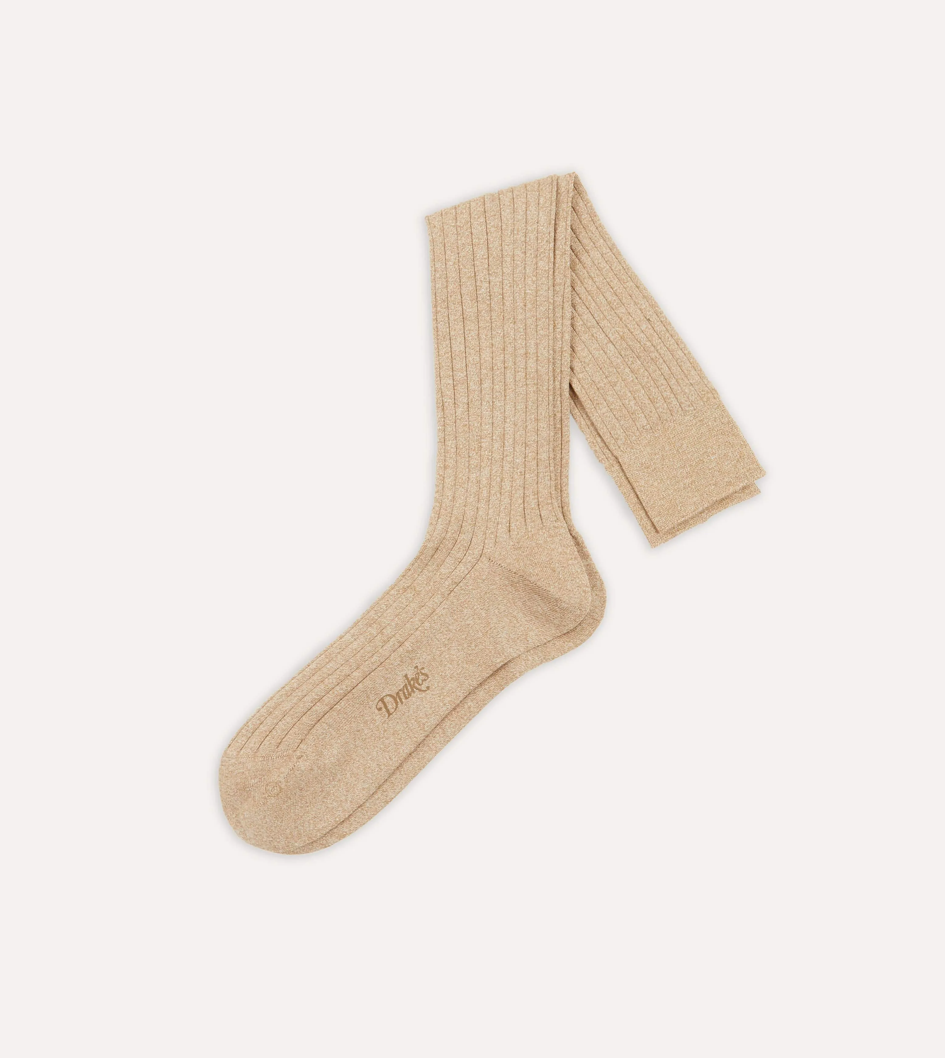 Oatmeal Cotton Over-the-Calf Socks sold by Drake's London
