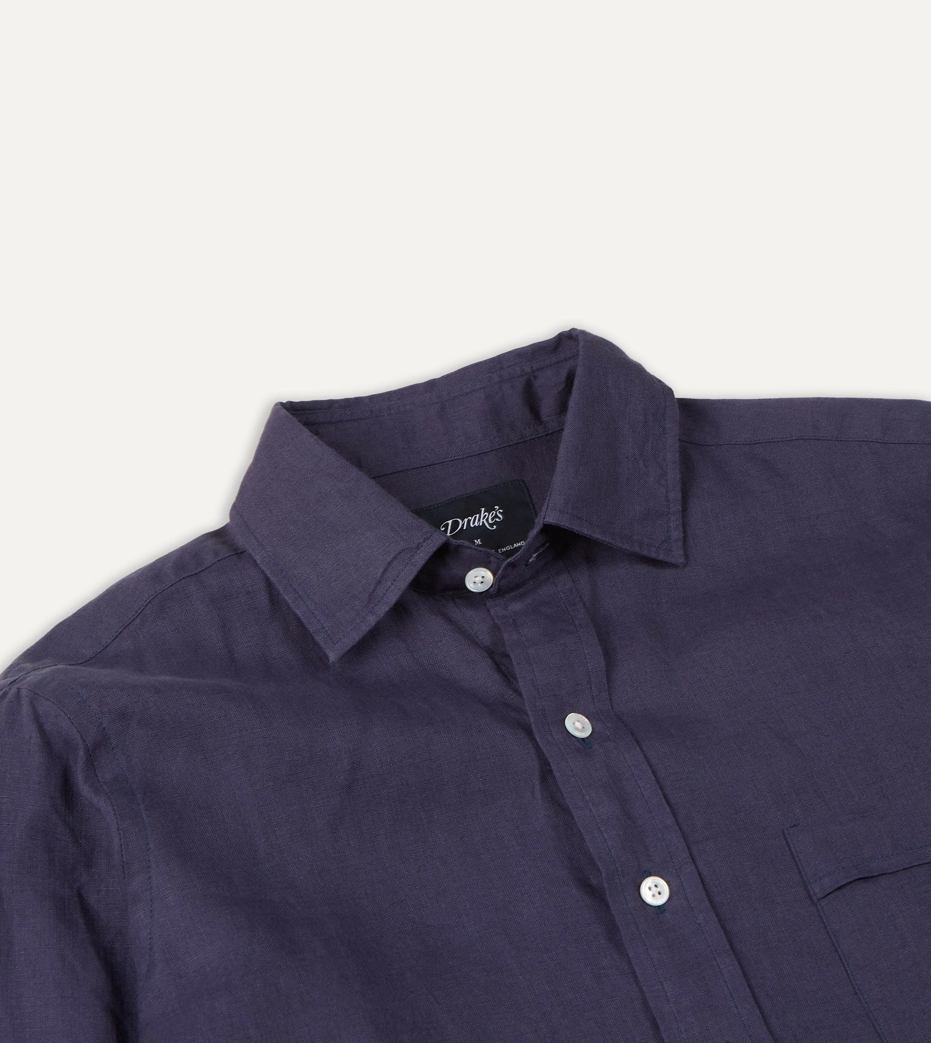 Washed Navy Linen Spread Collar Shirt sold by Drake's London product image thumbnail 4