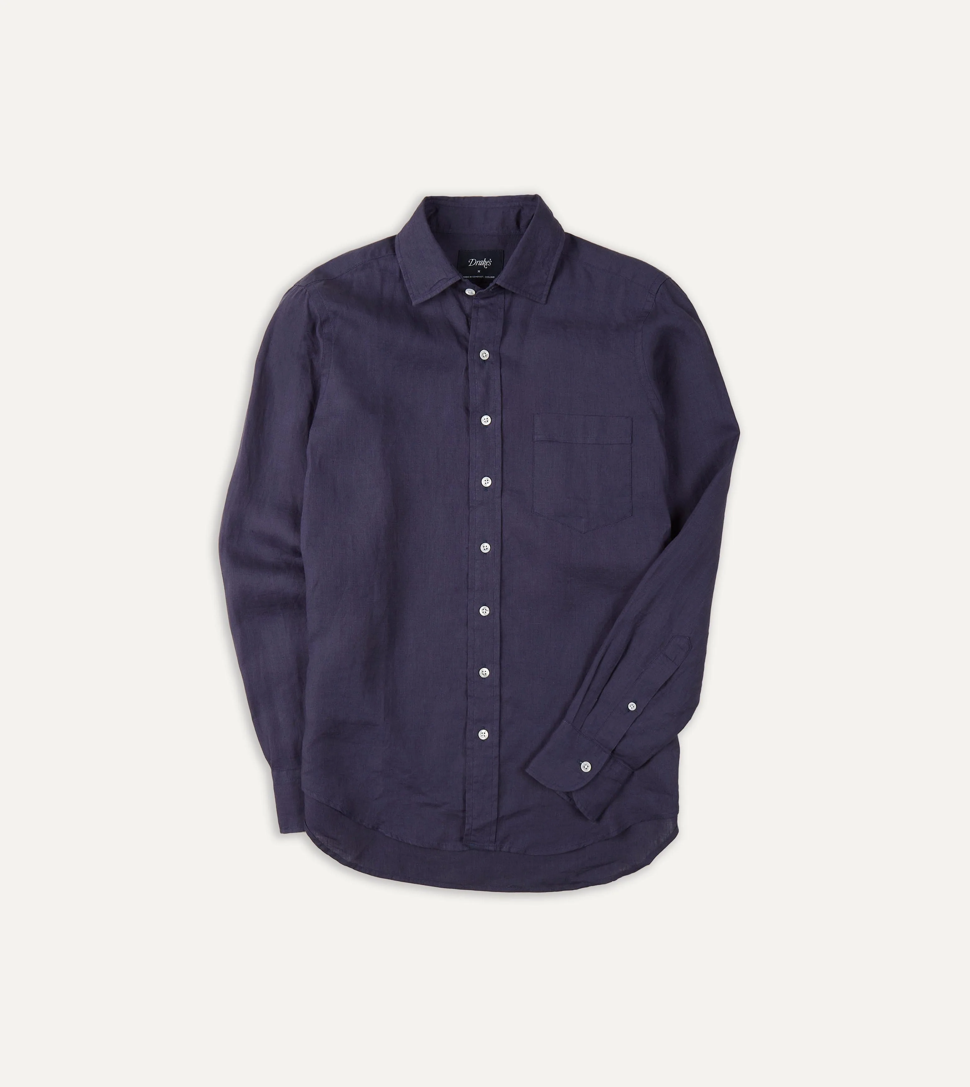 Washed Navy Linen Spread Collar Shirt sold by Drake's London