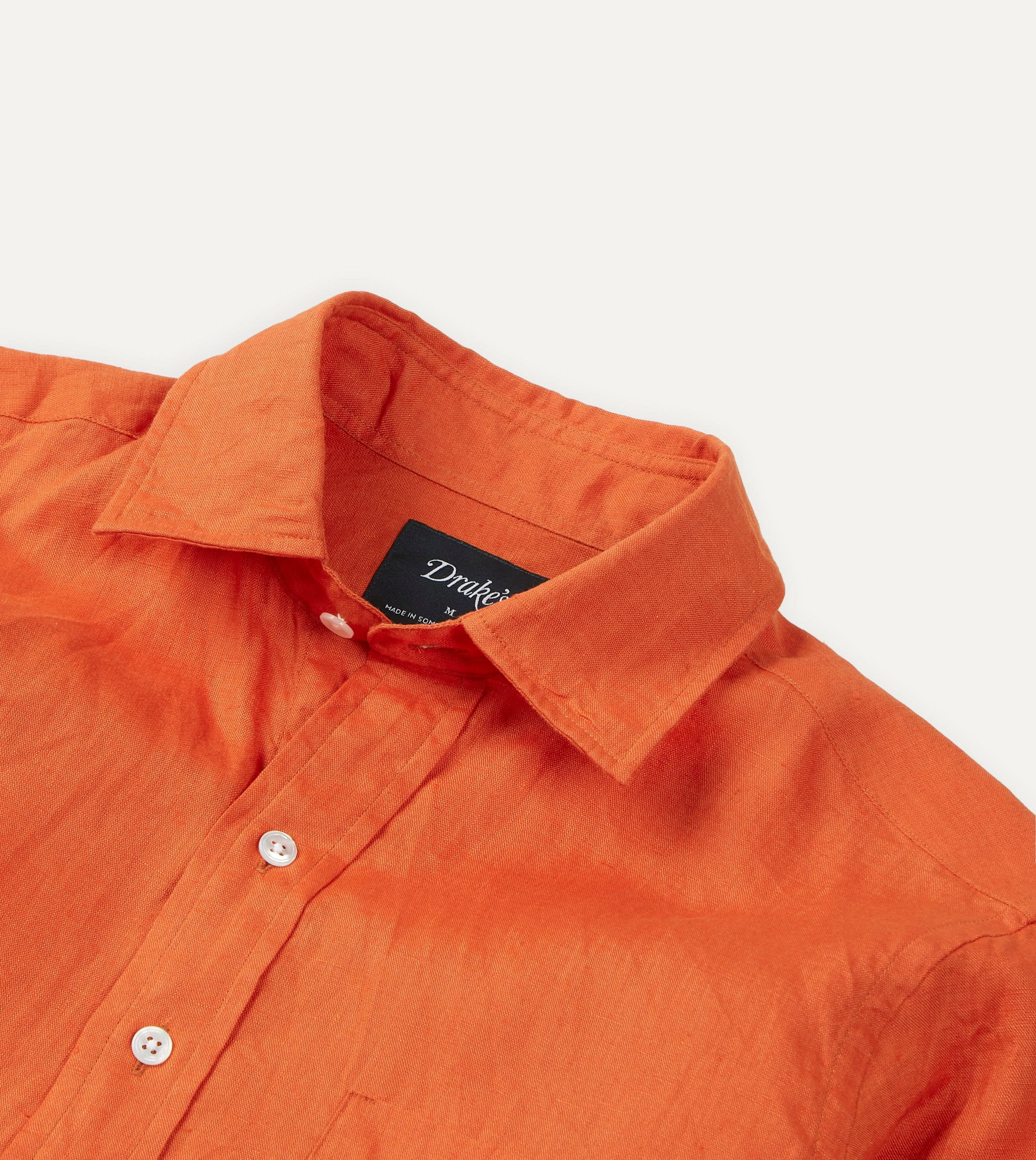 Orange Linen Spread Collar Shirt sold by Drake's London product image thumbnail 4