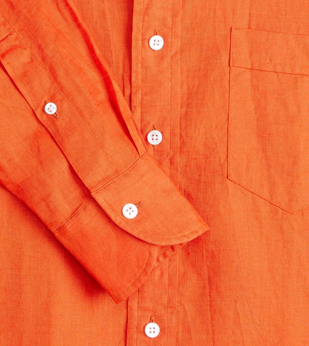 Orange Linen Spread Collar Shirt sold by Drake's London product image thumbnail 5