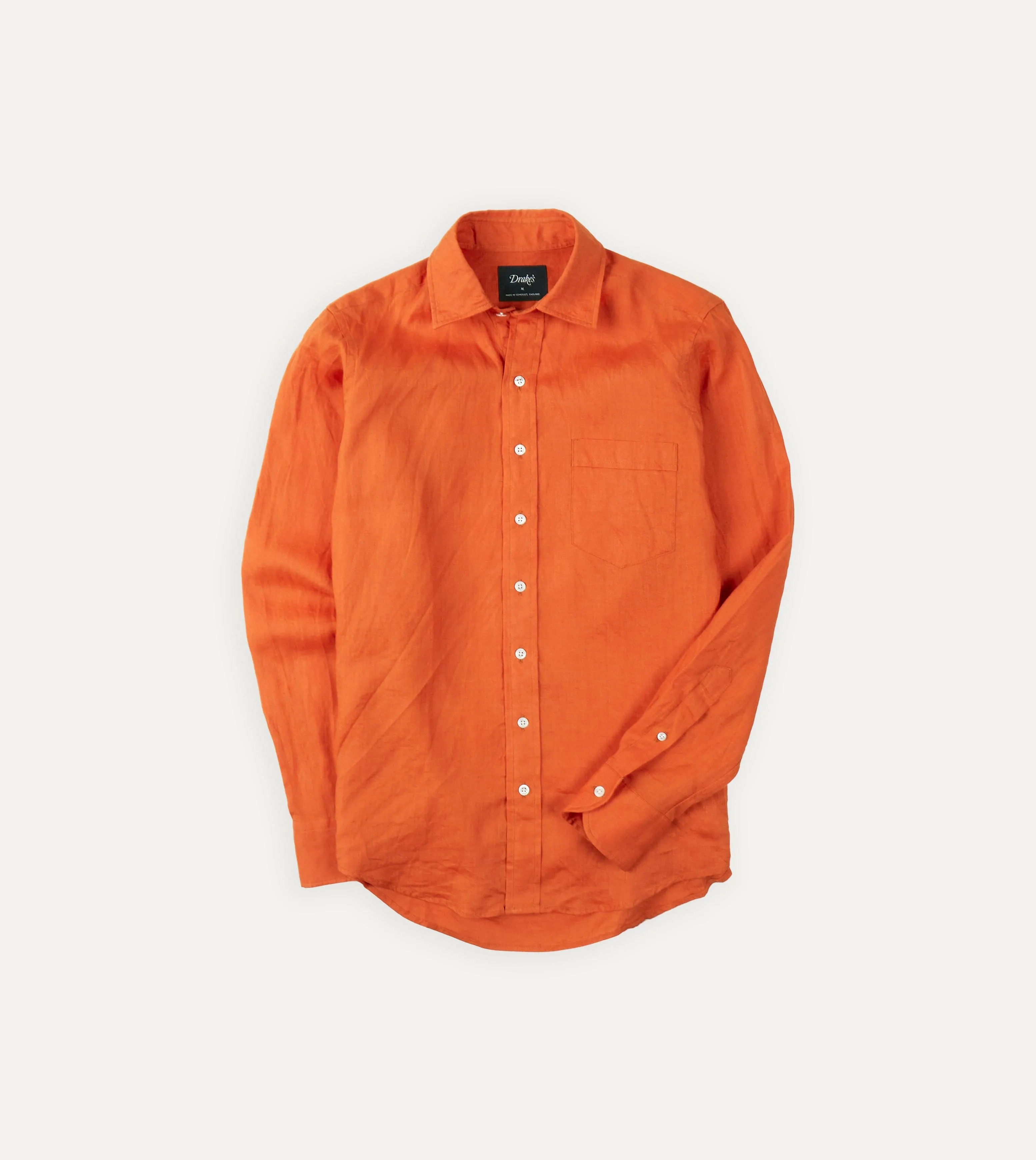 Orange Linen Spread Collar Shirt sold by Drake's London